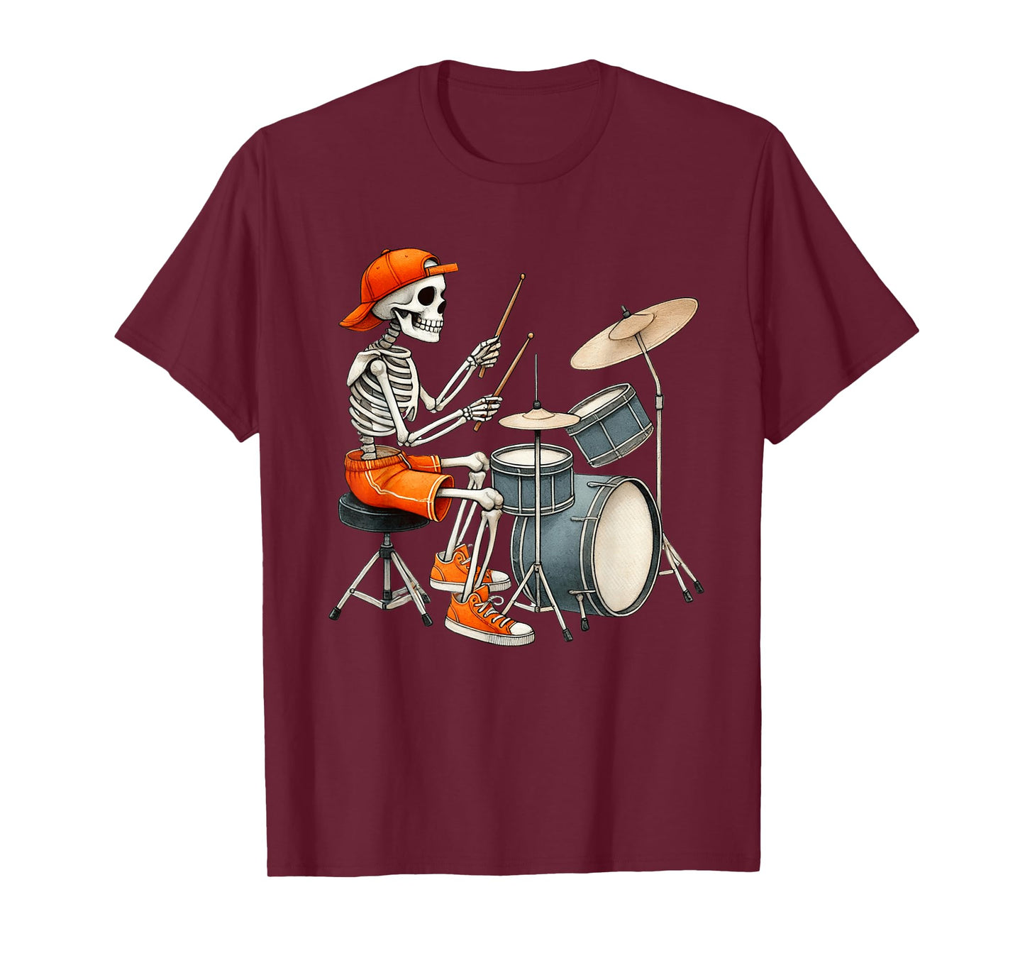 Skeleton Drums Halloween Costume Funny Drummer Men Boys Kids T-Shirt