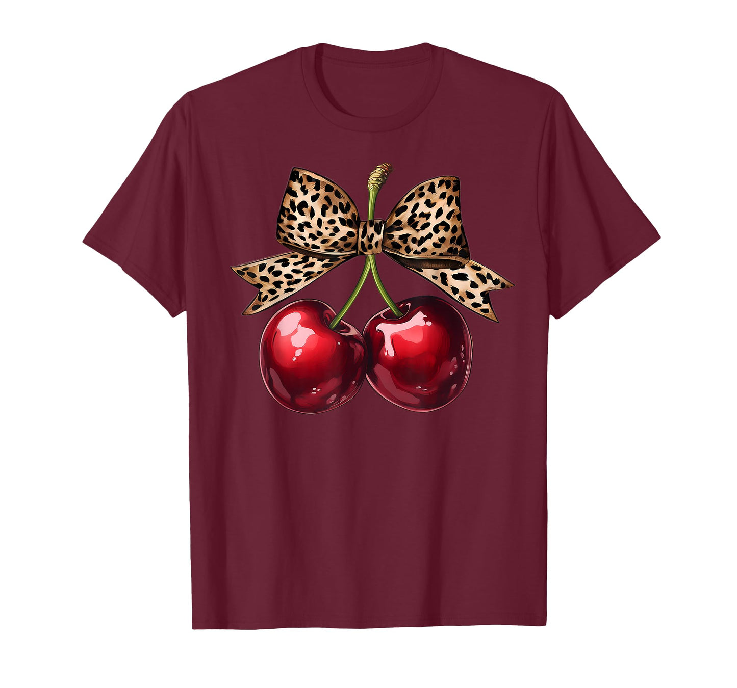 Retro Cherry Leopard Coquette Bow Cute Cherries Women Girls T-Shirt