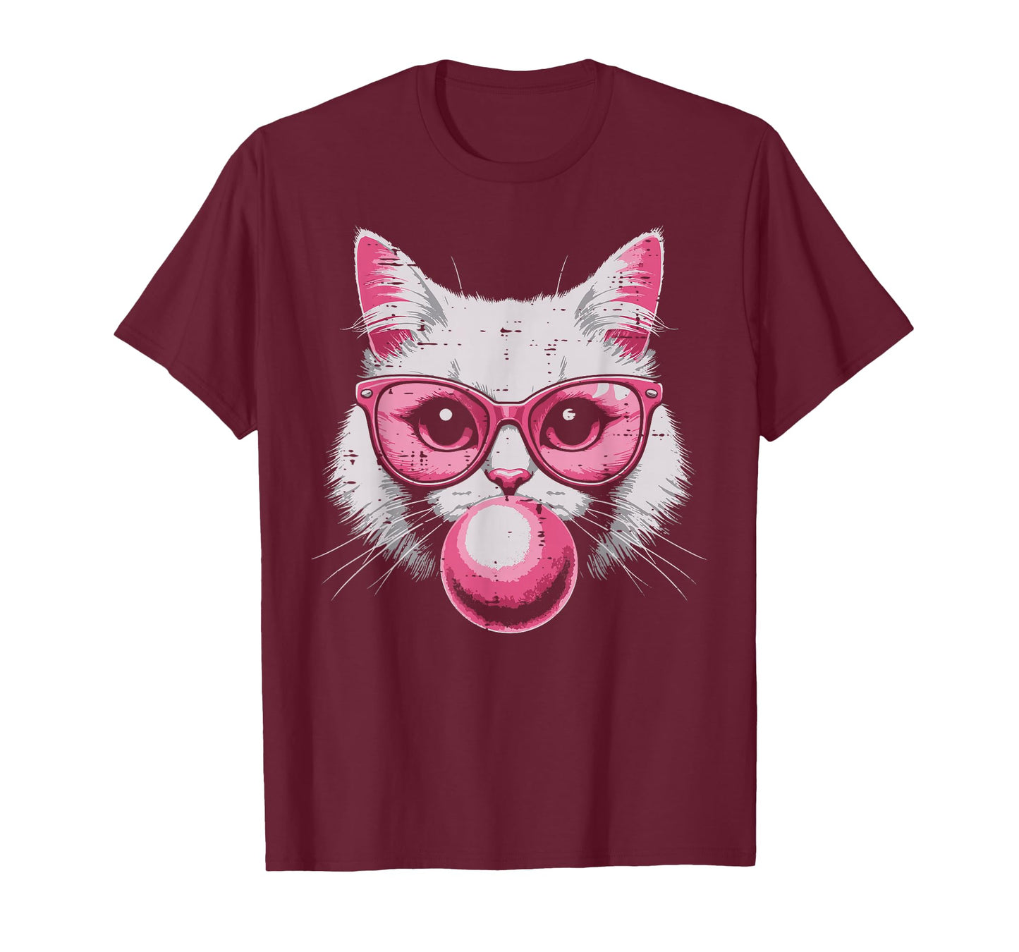 Cat Face Pink Glasses Bubble Gum Cute Kitty Women Girls Kids T-Shirt