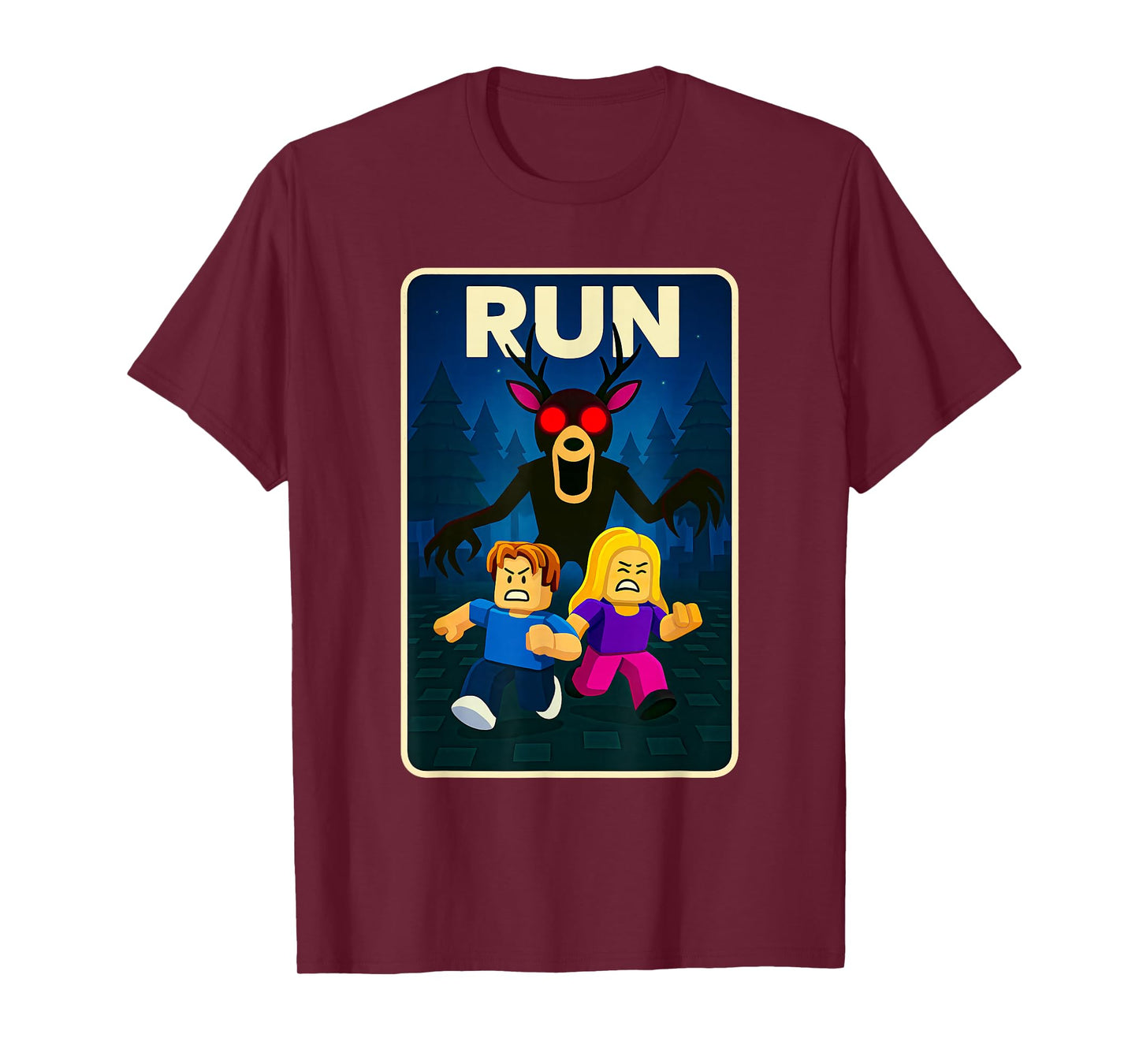 Run - 99 Nights Halloween Gamer Deer in The Forest Kids Meme T-Shirt