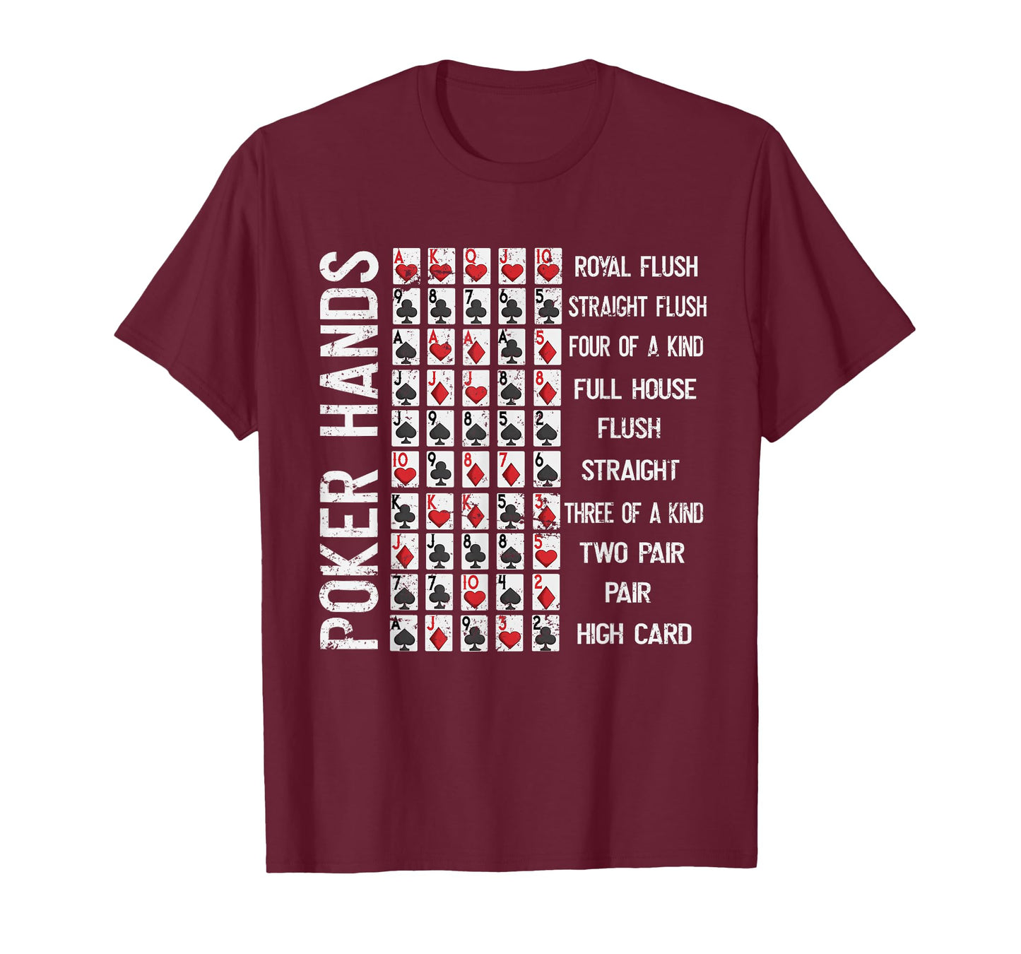 Poker Hands Cheat Sheet Card Casino Games Funny Player Gift T-Shirt