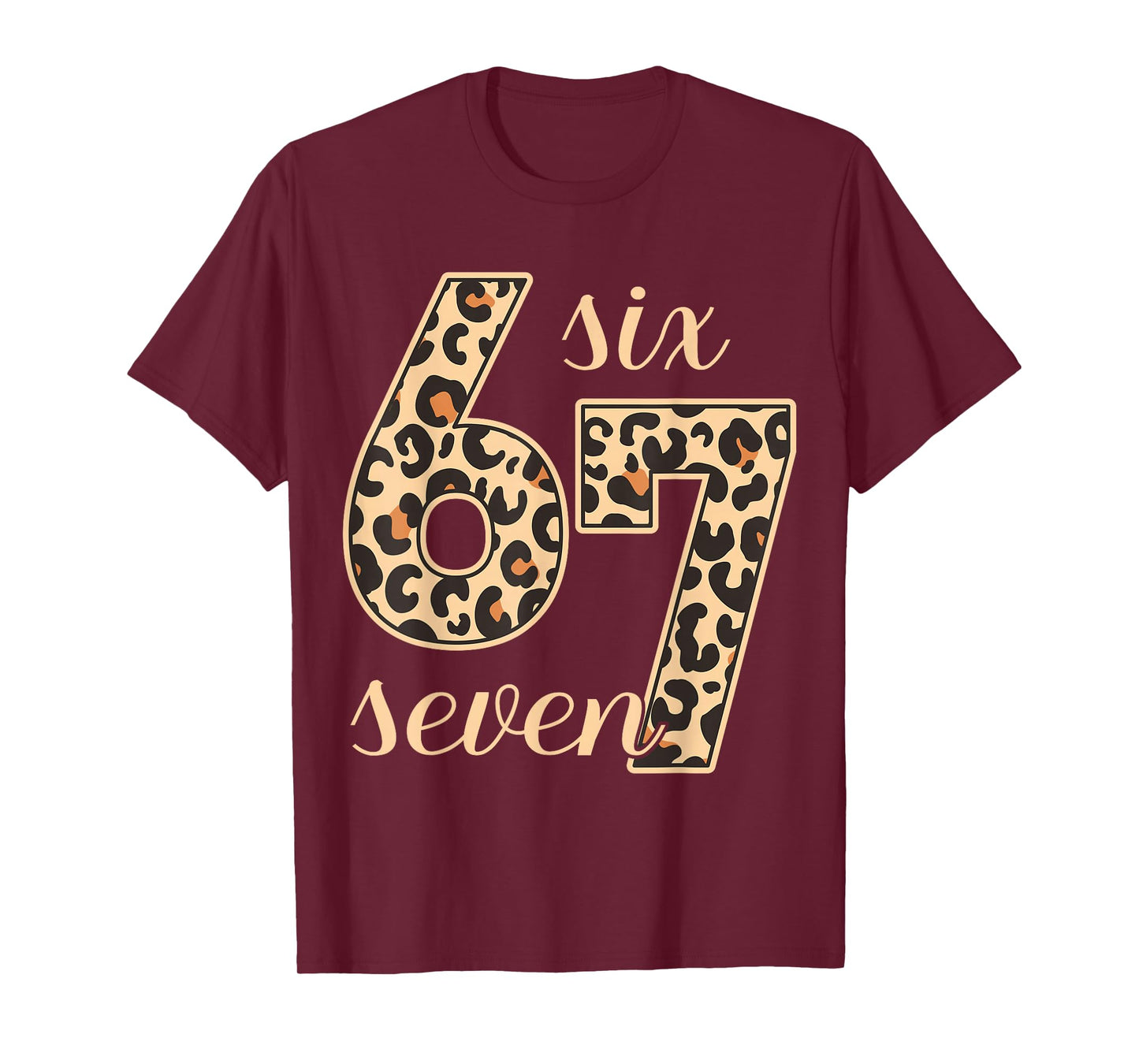 Six Seven Meme 6-7 Number Leopard Print Gen Z Gen Alpha T-Shirt