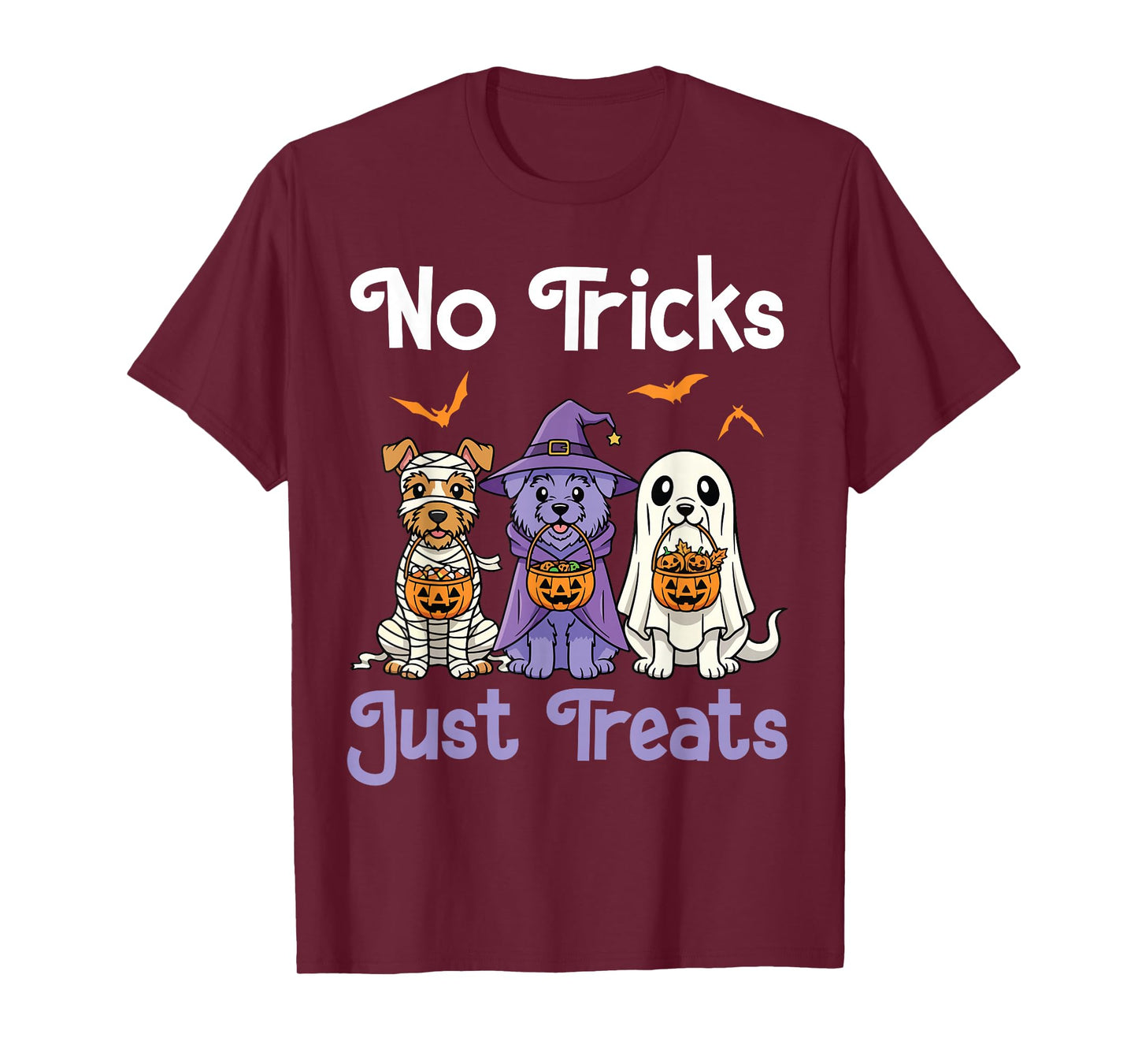 No Tricks Just Treats Cute Halloween Dogs and Pumpkin Basket T-Shirt