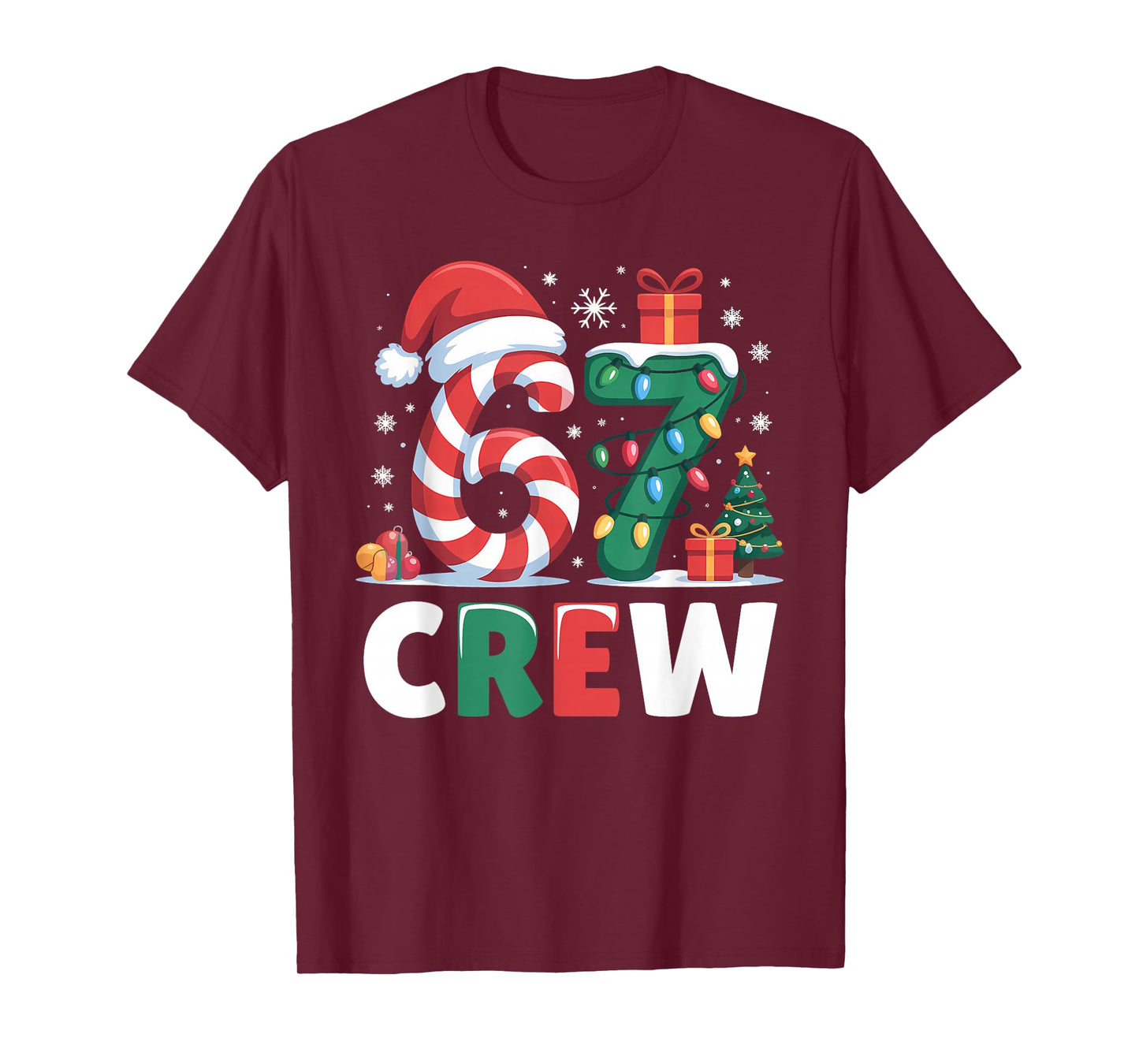 Christmas 67 Crew Brainrot Funny Candy Cane Lights Holiday T-Shirt