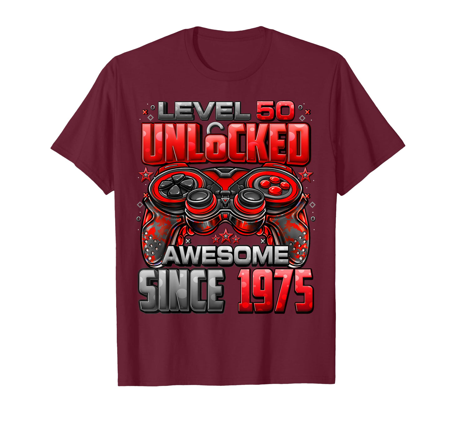 Level 50 Unlocked Awesome Since 1975 50th Birthday Gaming T-Shirt