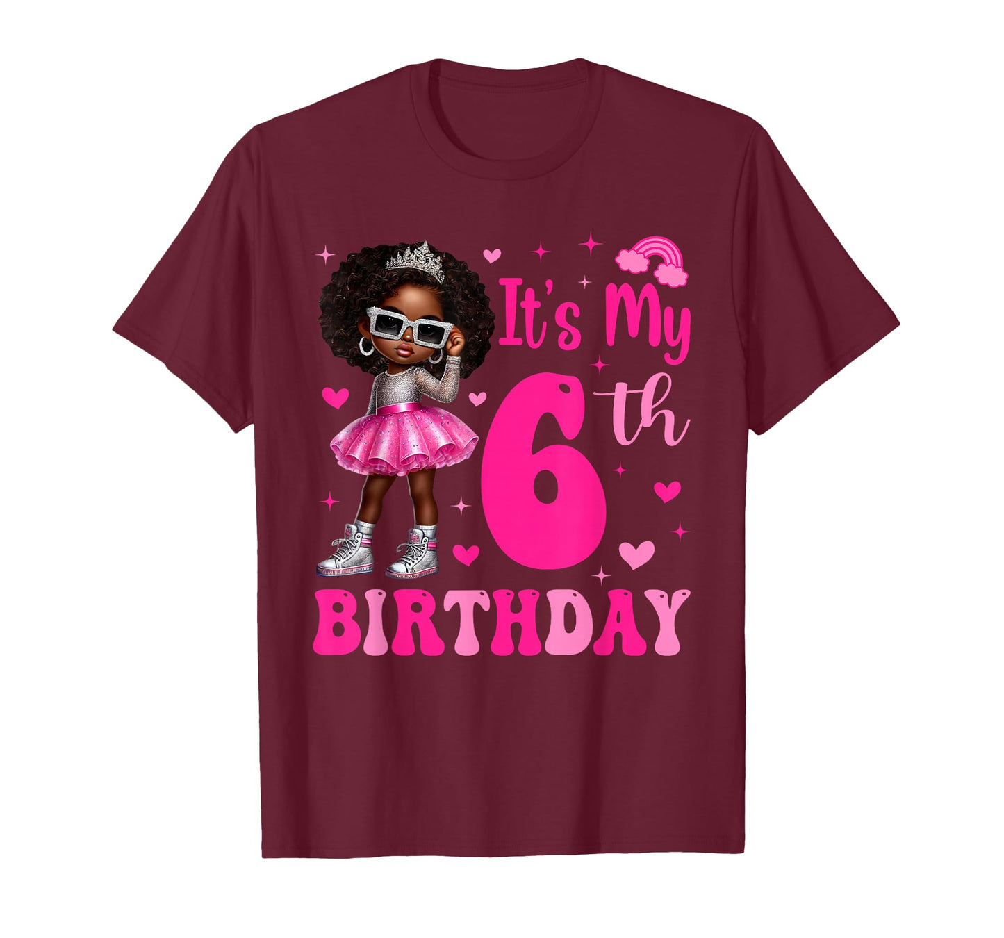 6 Years Old Black Kids It's My 6th Birthday Black Girl T-Shirt