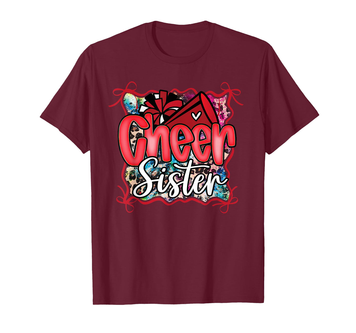 Leopard Rainbow Coquette Cheer Sister Cheerleader Bow Girl T-Shirt