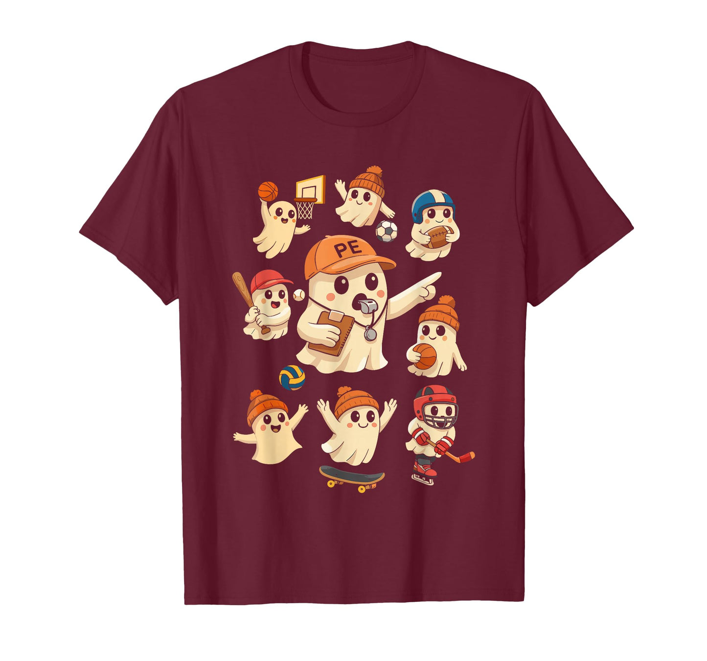 Halloween PE Teacher Ghost Playing Sports Physical Education T-Shirt