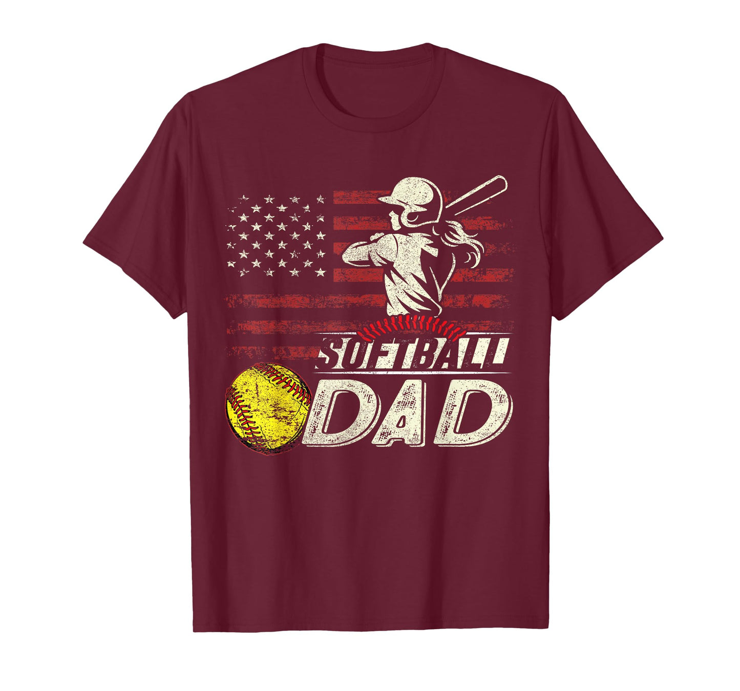 Softball Dad US Flag Gifts For Dad Men Patriotic Fathers Day T-Shirt