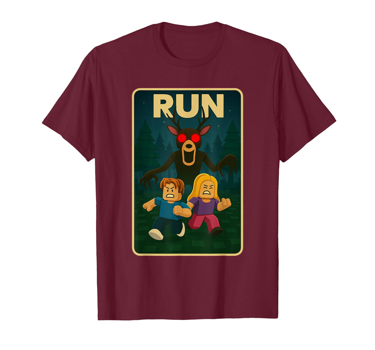 Run - 99 Nights Halloween Gamer Deer in The Forest Kids Meme T-Shirt