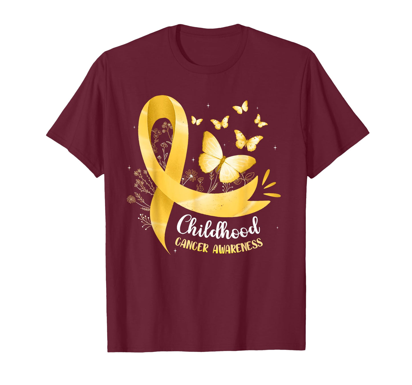 Gold Ribbon Childhood Cancer Awareness Girls Kids Women T-Shirt