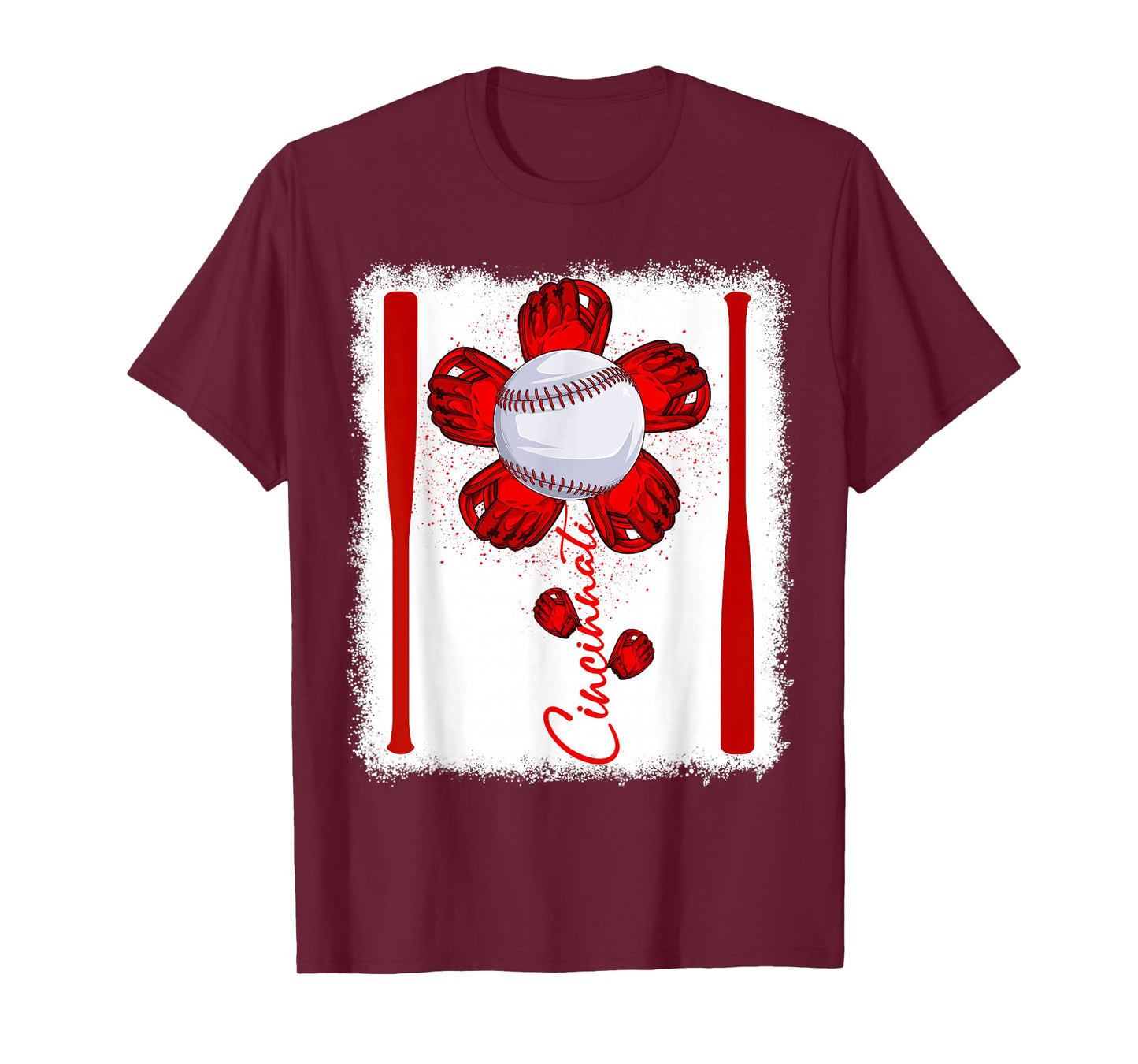 Cute Flower Cincinnati Retro Baseball Lover Game Day T-Shirt