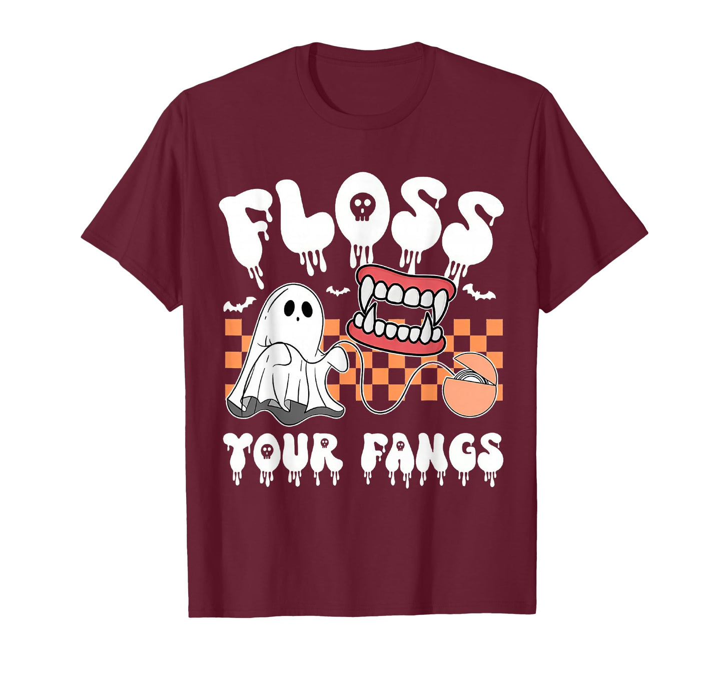 Retro Funny Teeth Floss Your Fangs Dentist Spooky Halloween T-Shirt