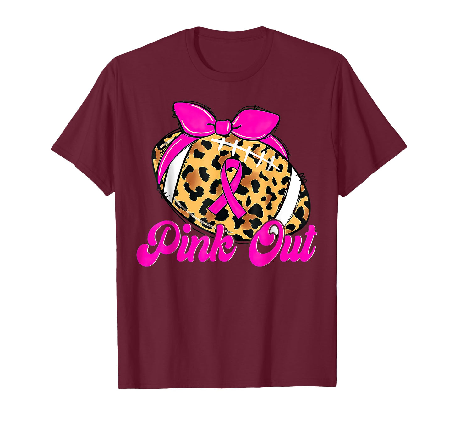 Breast Cancer Ribbon Pink Out Football Pink Ribbon Leopard T-Shirt