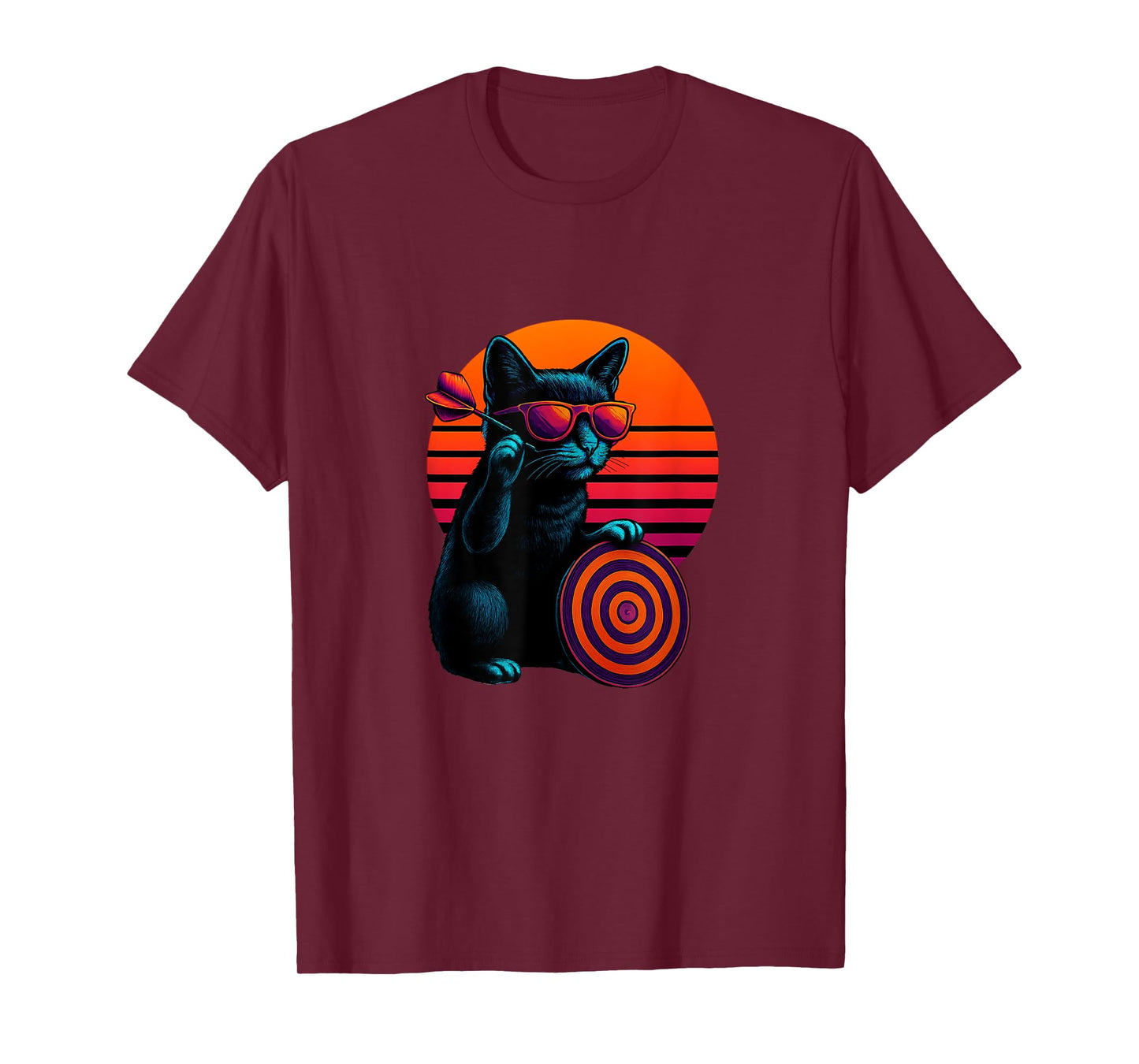 Retro Cat With Dart Arrow Dart Player T-Shirt