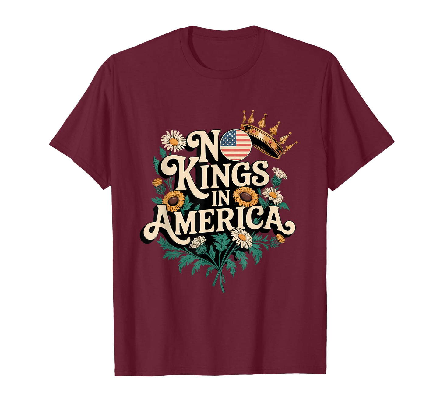 No Kings In America Floral Retro Democracy T-Shirt
