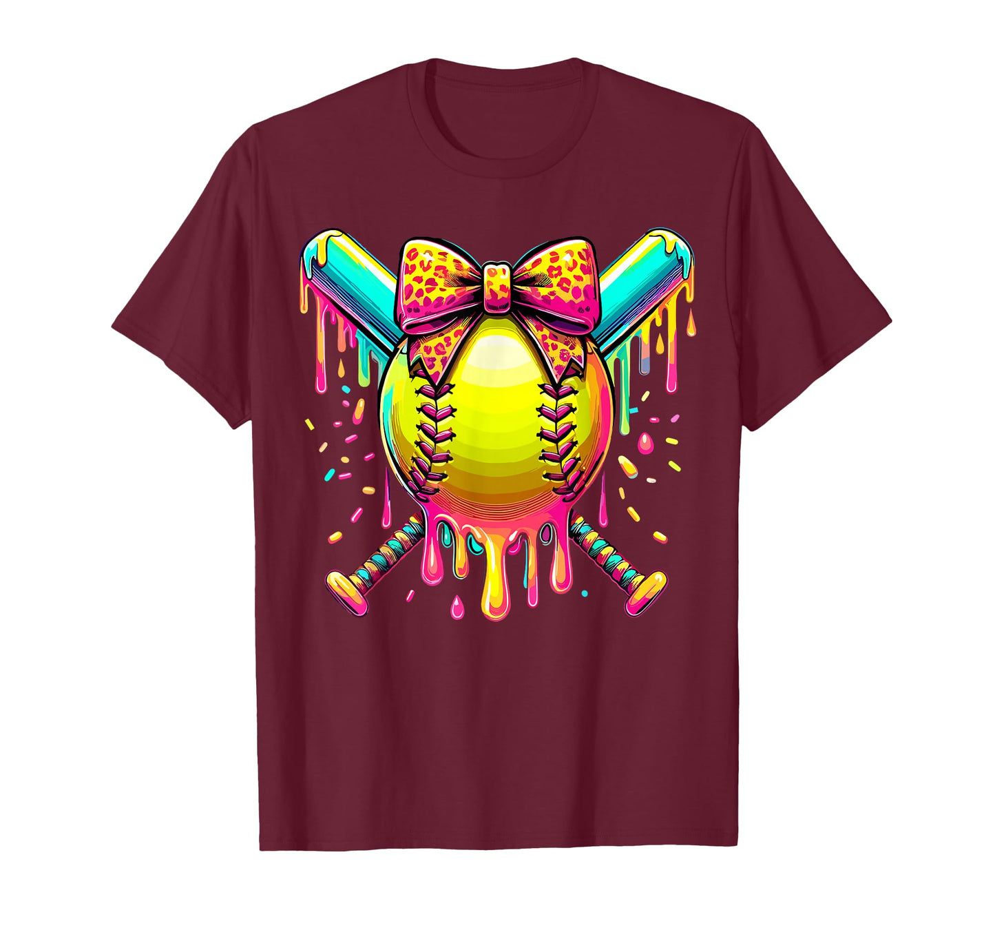 Softball Player Girl Ice Cream Softball Bat Drip T-Shirt