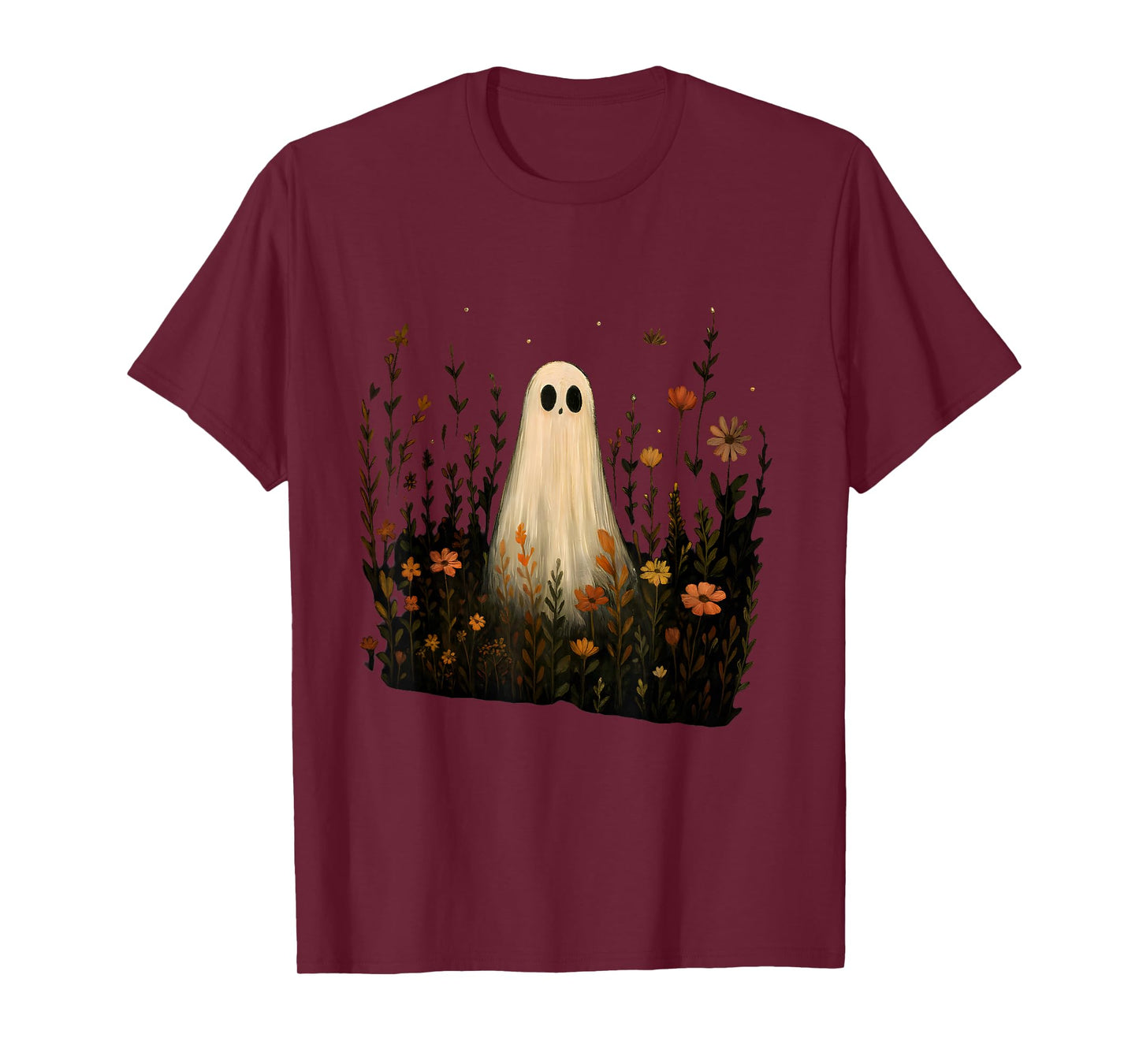 Ghost on a Flower Meadow Halloween Fall Design T-Shirt