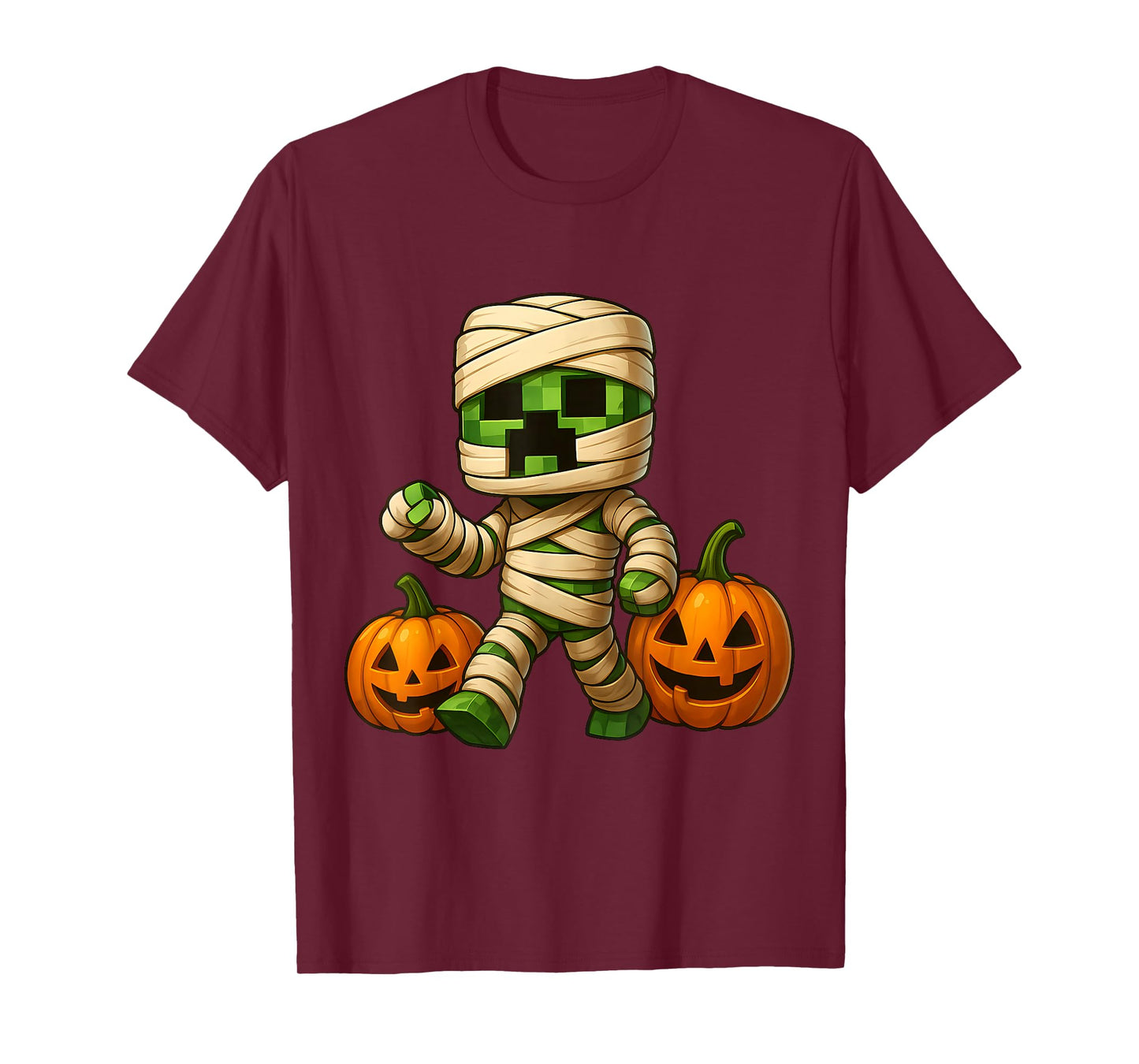 Gamer Pixel Pumpkin Mummy Men Kids Boy Halloween Funny Game T-Shirt