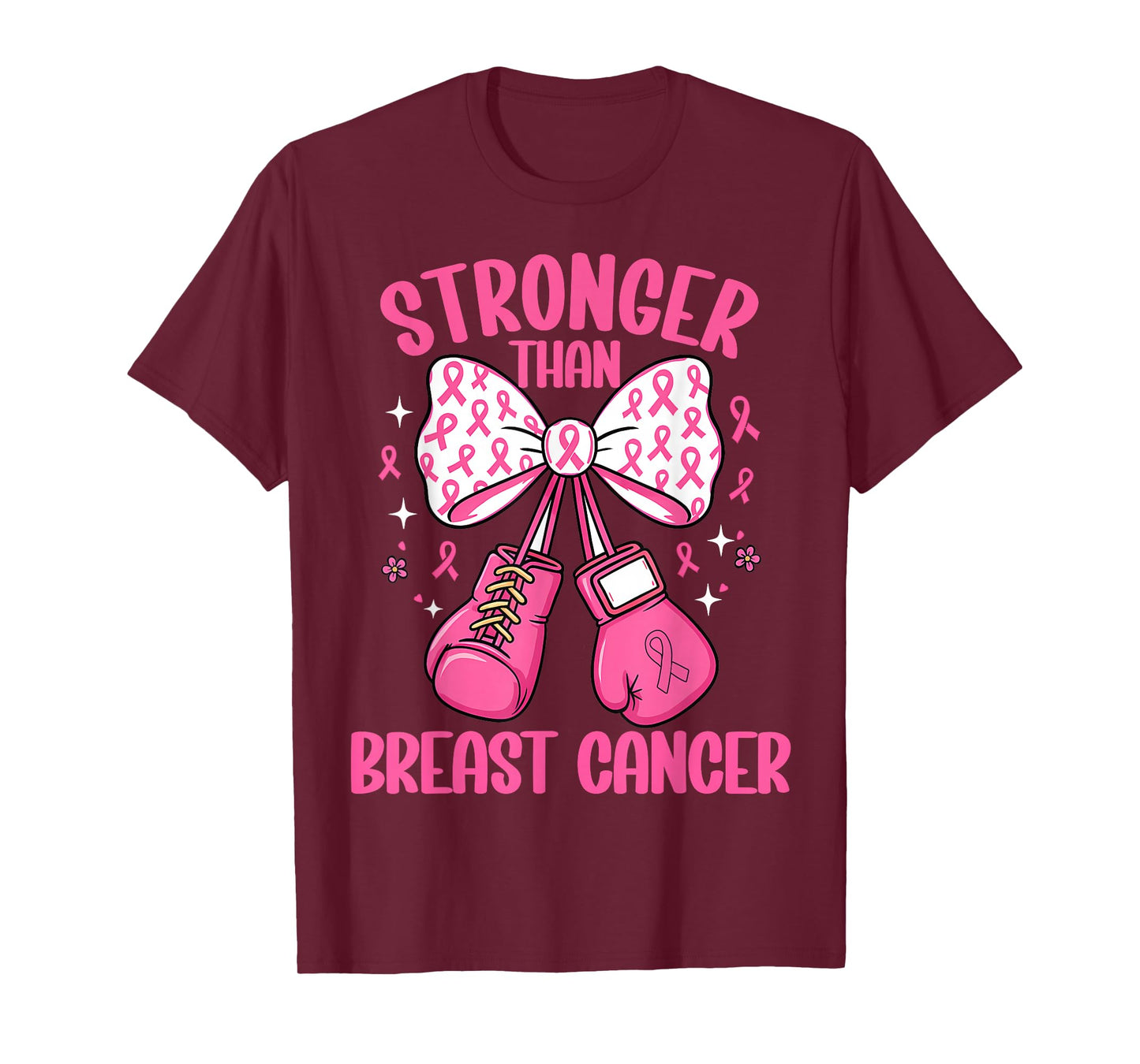 Stronger Than Breast Cancer Boxing Gloves Pink Coquette Bow T-Shirt