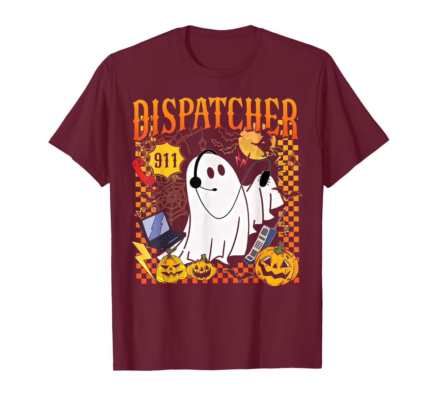 Groovy Spooky 911 Dispatcher Ghost Halloween Police Dispatch T-Shirt