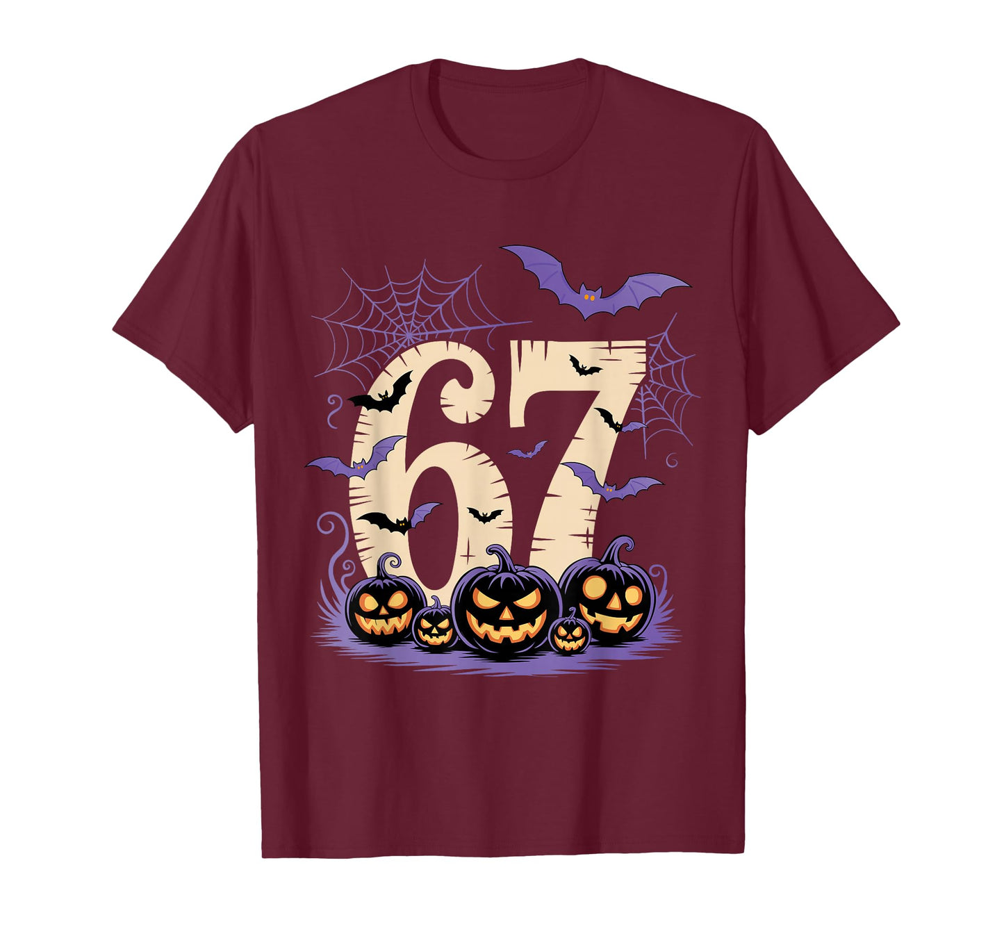 Six Seven 6 7 Meme Spooky Halloween Bat Pumpkin T-Shirt