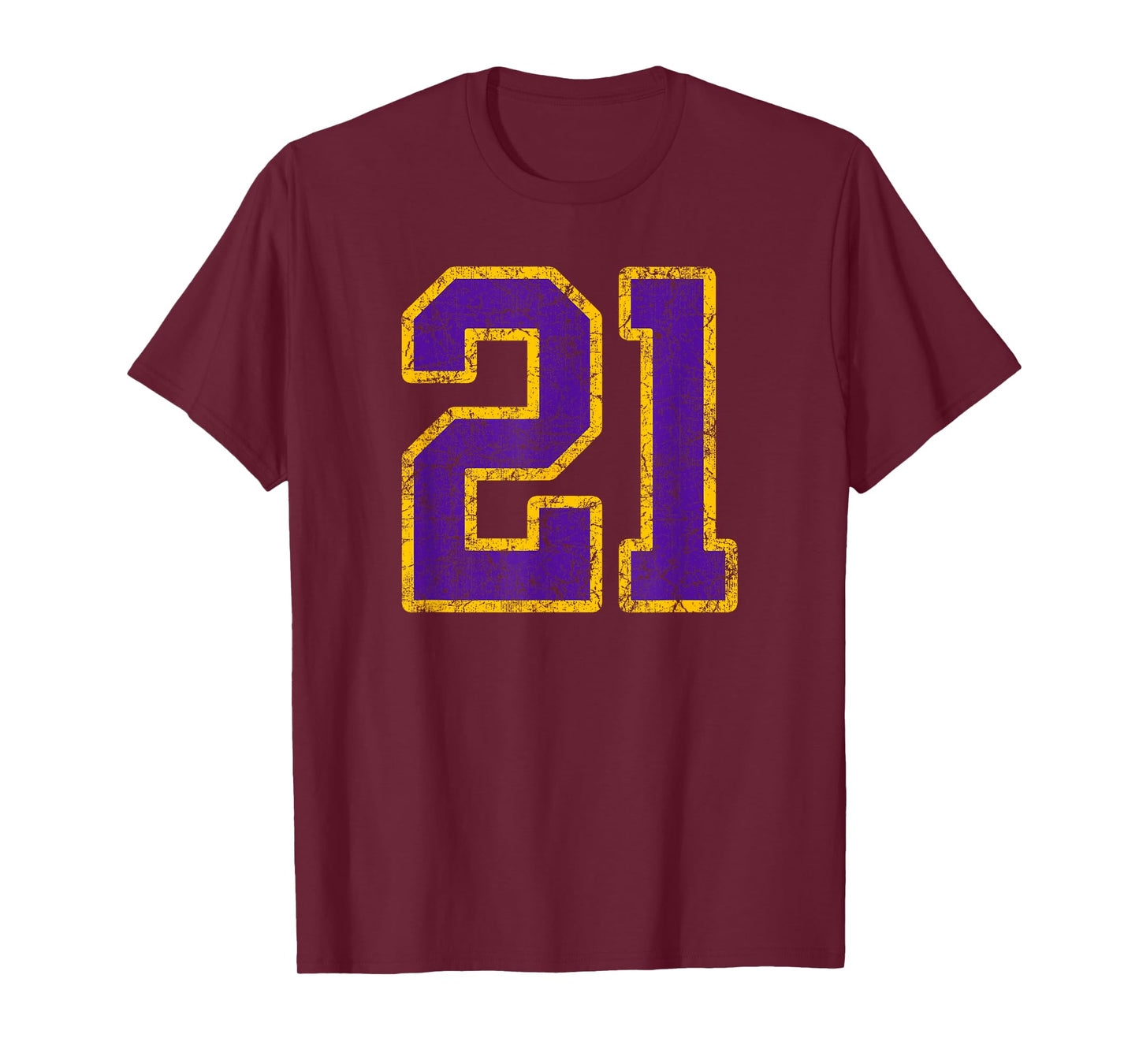 Purple Gold Number 21 Jersey Player Uniform #21 Grunge T-Shirt