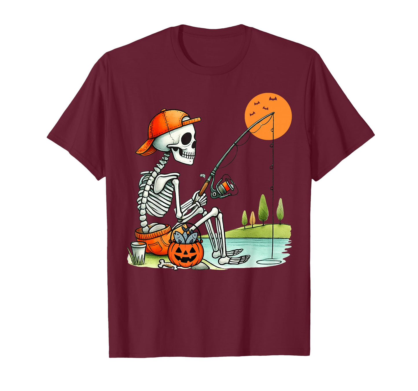 Skeleton Fishing Halloween Costume Funny Fishing Boys Kids T-Shirt