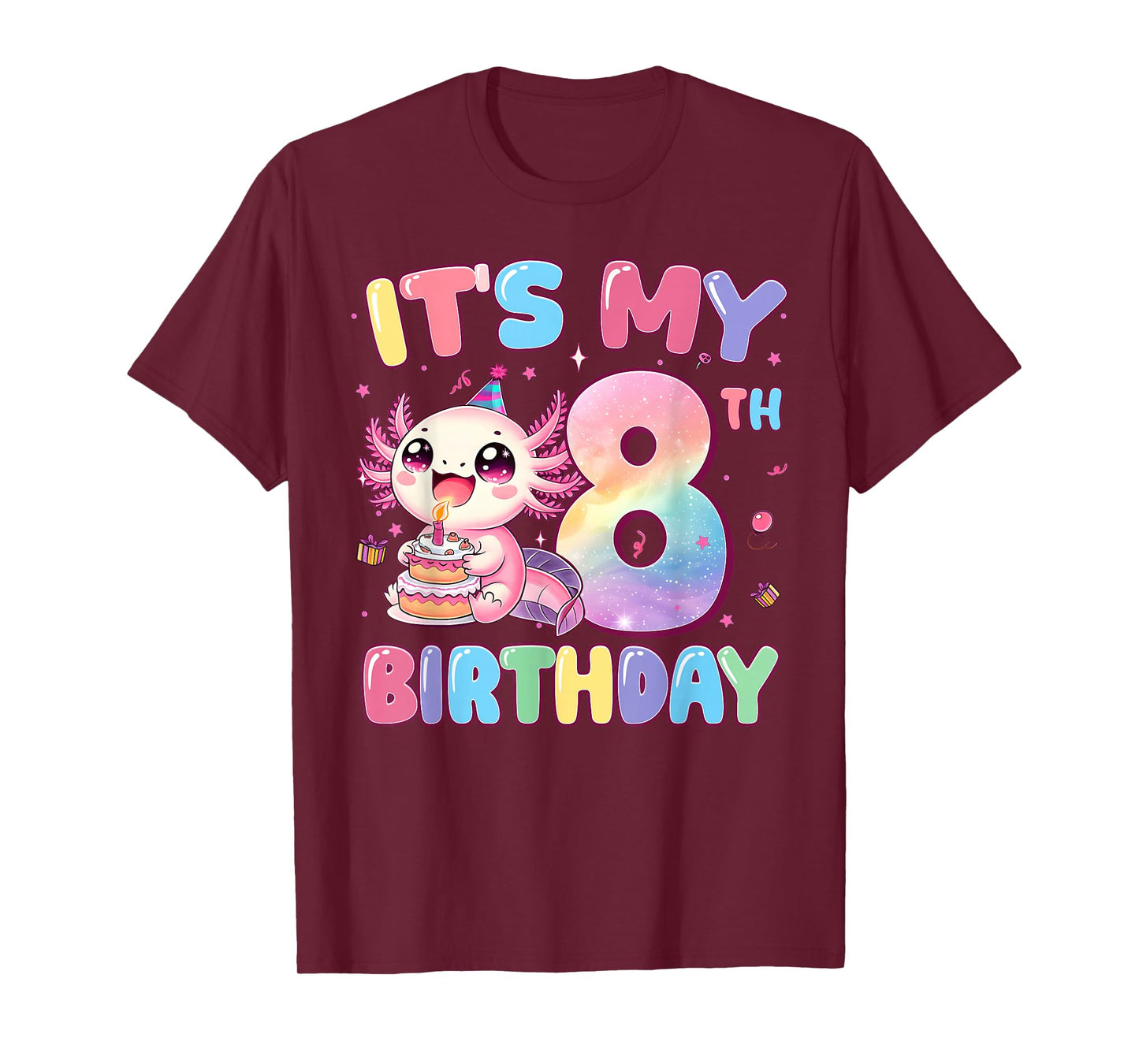 It's My 8th Birthday Girl Cute Axolotl 8 Year Old Bday Kids T-Shirt