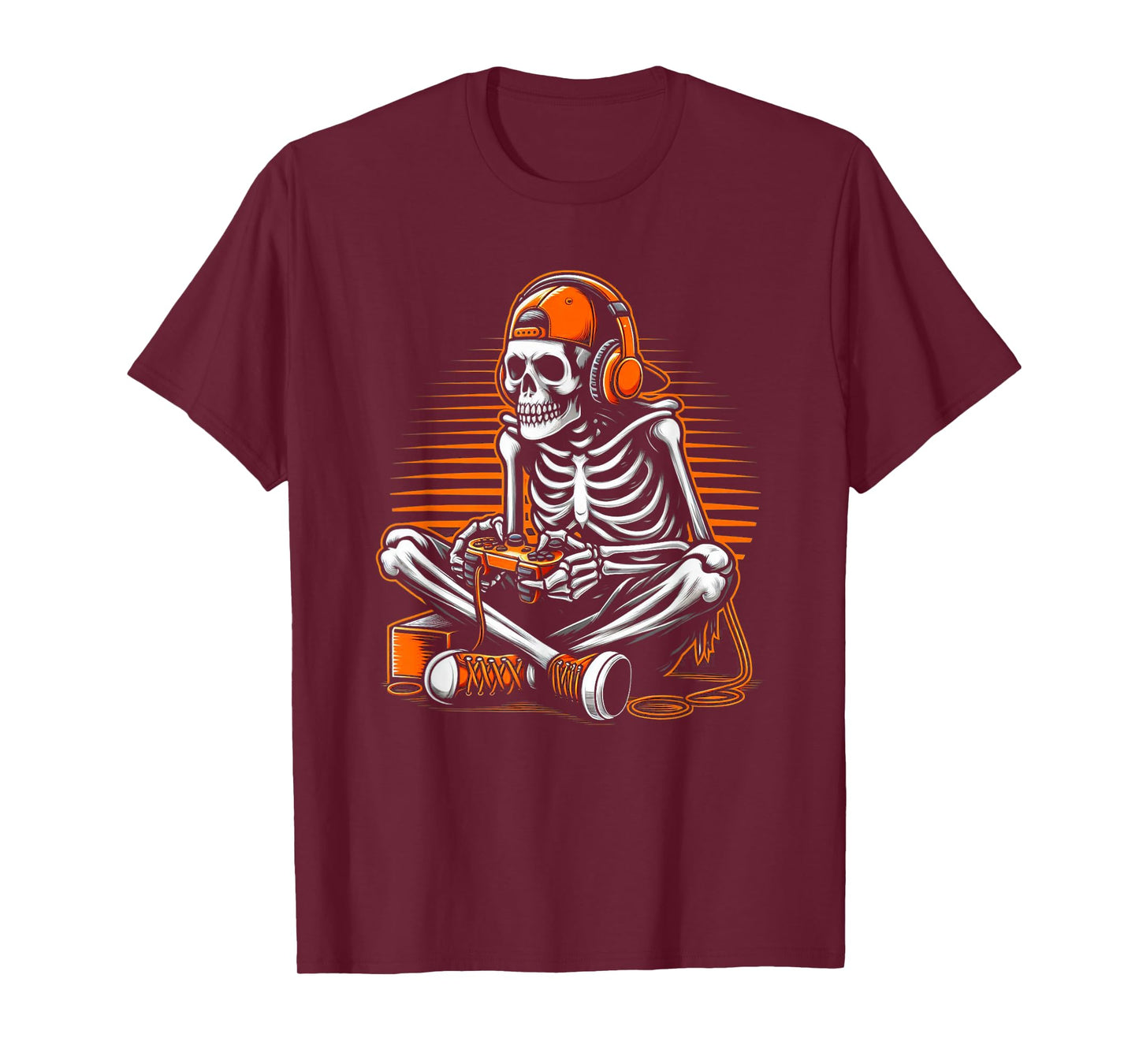 Retro Halloween Skeleton Gamer Video Gaming Boys Men Kids T-Shirt
