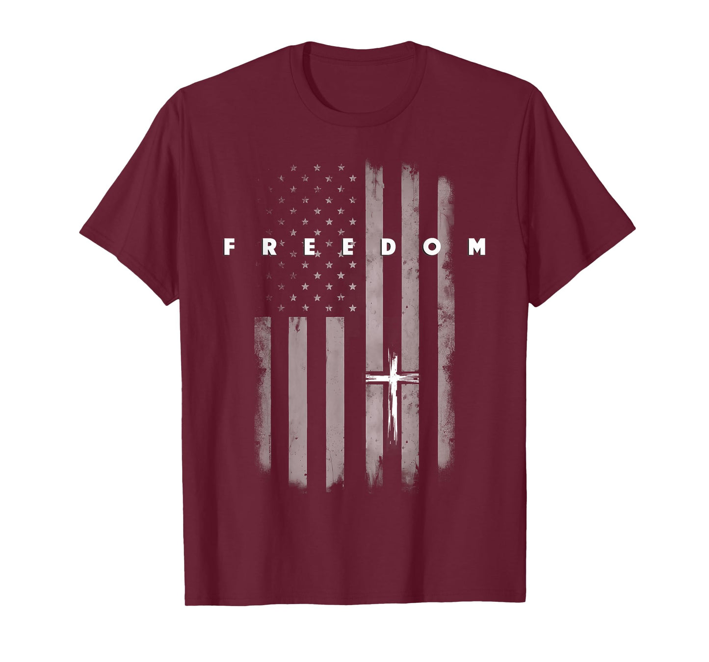 Grunge American Flag and Cross Faith Family Freedom T-Shirt