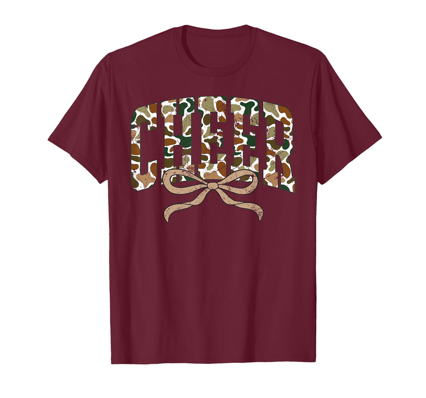 Retro Camo Cheer Coquette Bow Camouflage Sport Cheerleader T-Shirt