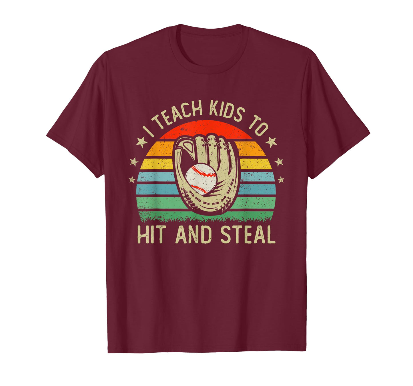 I Teach Kids To Hit And Steal Funny Vintage Baseball Coach T-Shirt
