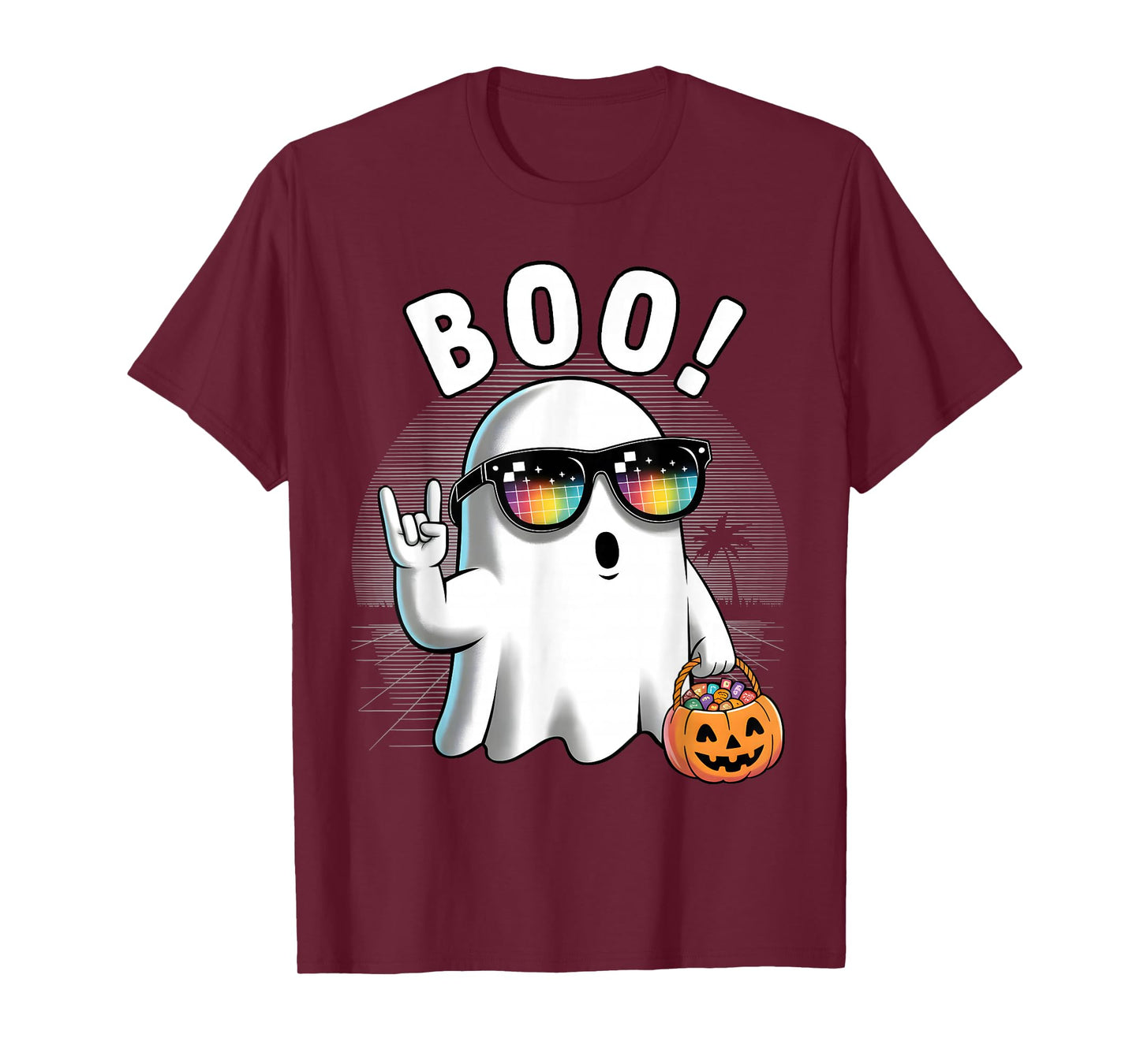 Rock Ghost Retro Halloween Pumpkin Funny Boo T-Shirt