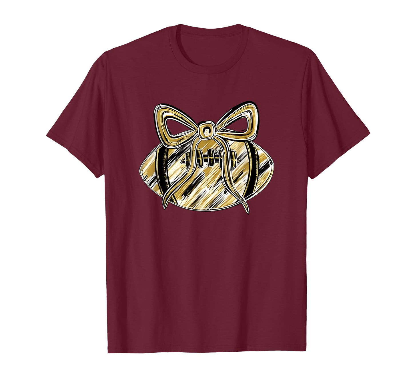 Gold Black Football Game Day Touchdown Season Coquette Bow T-Shirt