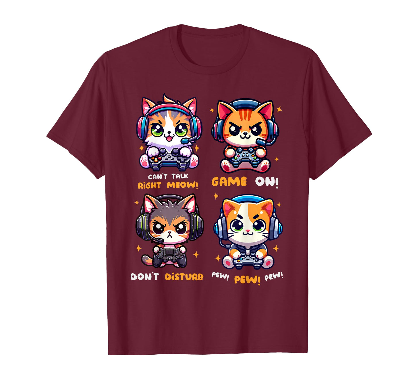 Gamer Cat Funny Gaming Video Games Pew Boys Girls Kids Teens T-Shirt
