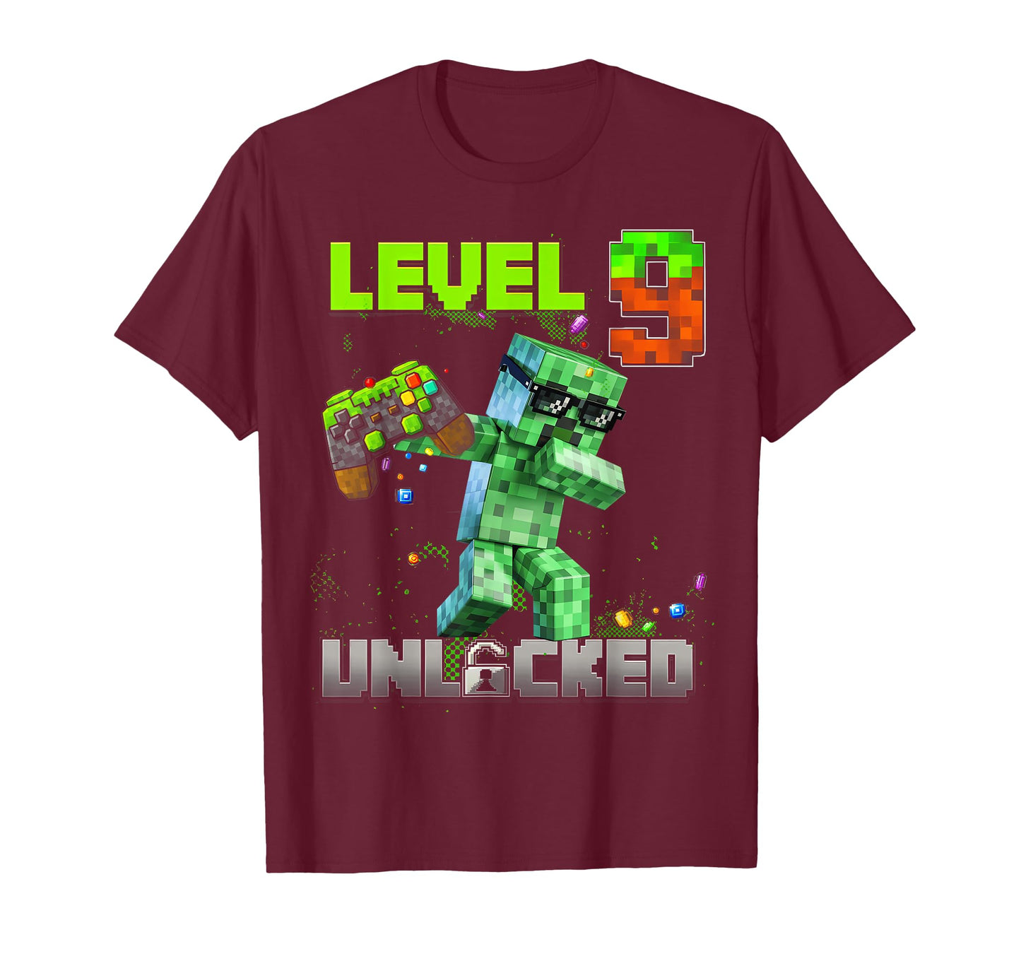 Level 9 Unlocked Funy Birthday Boy Pixel Gamer 9th Birthday T-Shirt