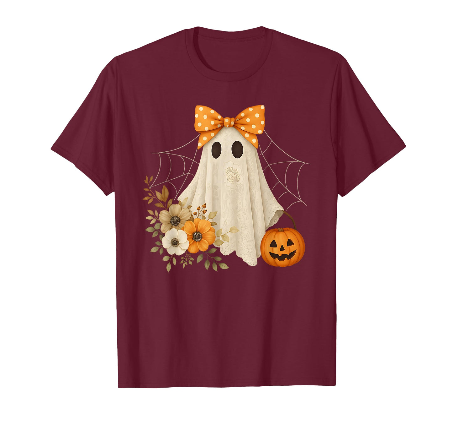 Coquette Ghost Halloween Flower Ghost Spooky Lace Ghost T-Shirt