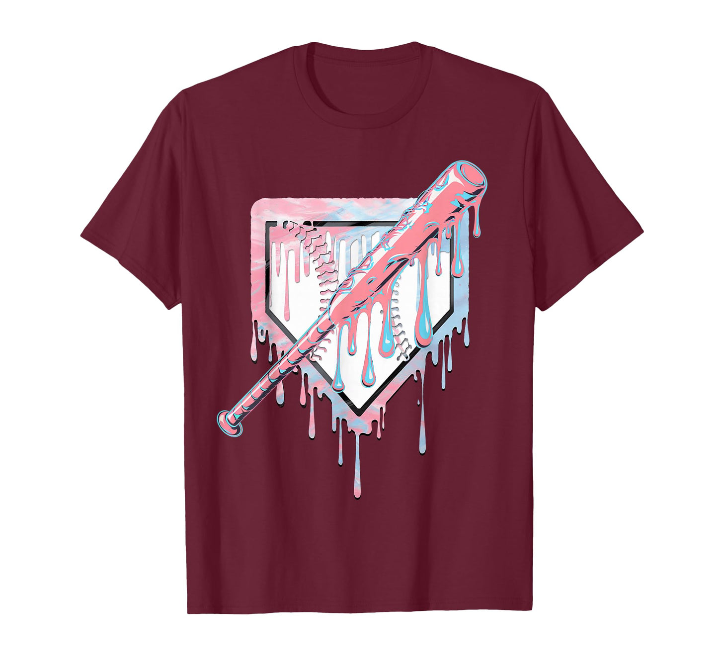 Baseball Ice Cream Dripping Baseball Home Plate Drip T-Shirt