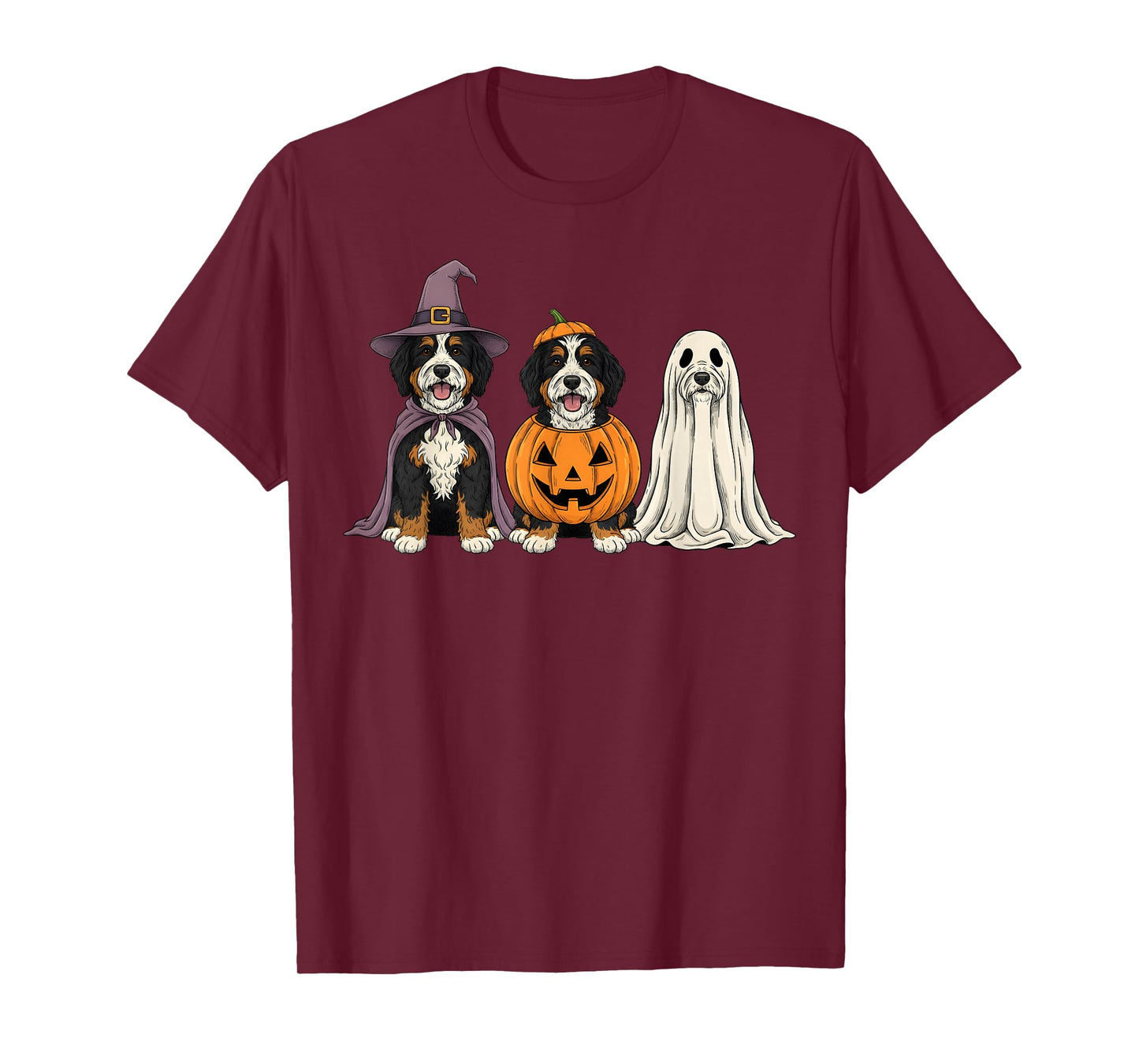Spooky Ghost Bernedoodle Pumpkin Halloween Doodle Dog Lover T-Shirt