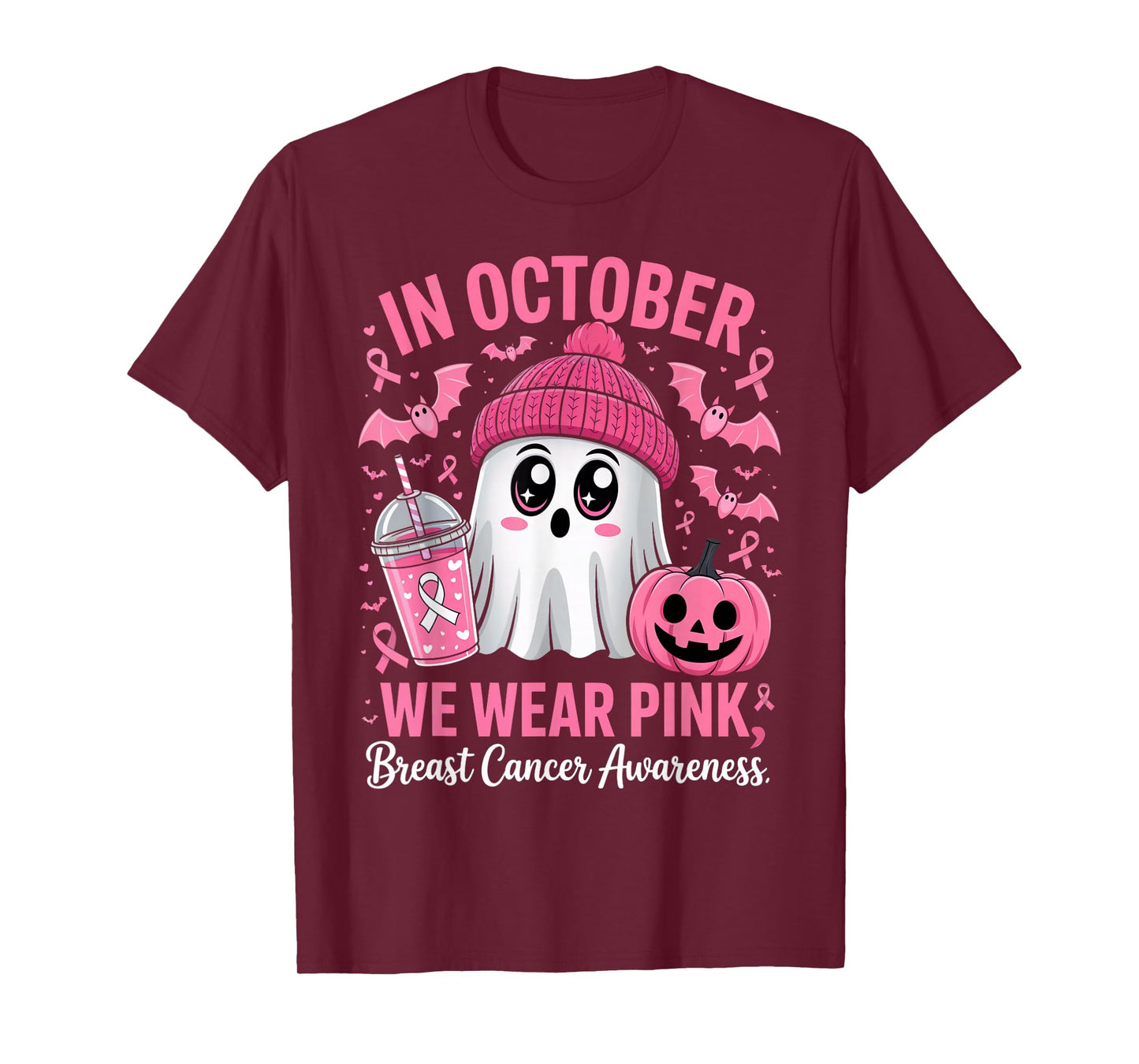in October We Wear Pink Breast Cancer Awareness Halloween T-Shirt