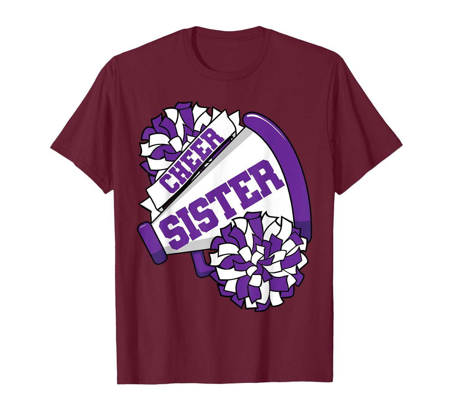 Cheer Sister with Megaphone and Pom Poms Purple T-Shirt