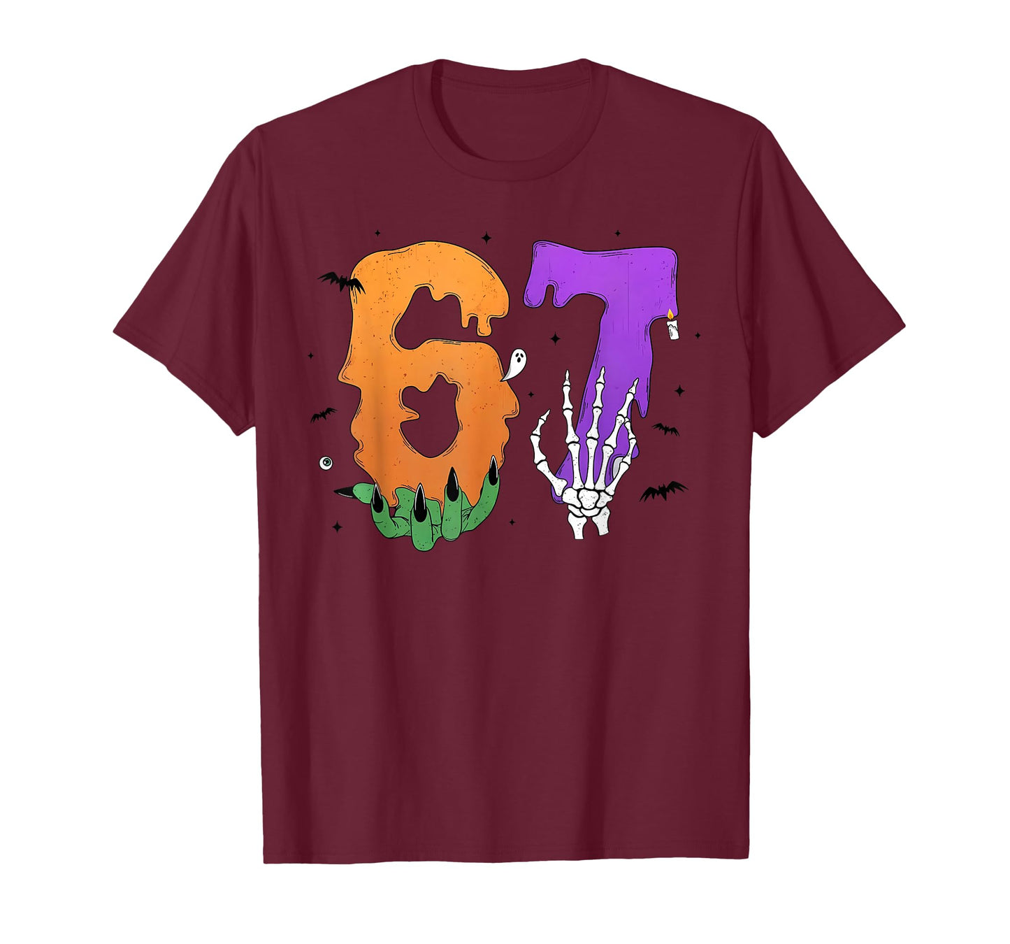 67 Skeleton Monster Hand Sign Meme Halloween Girls Boys Kids T-Shirt