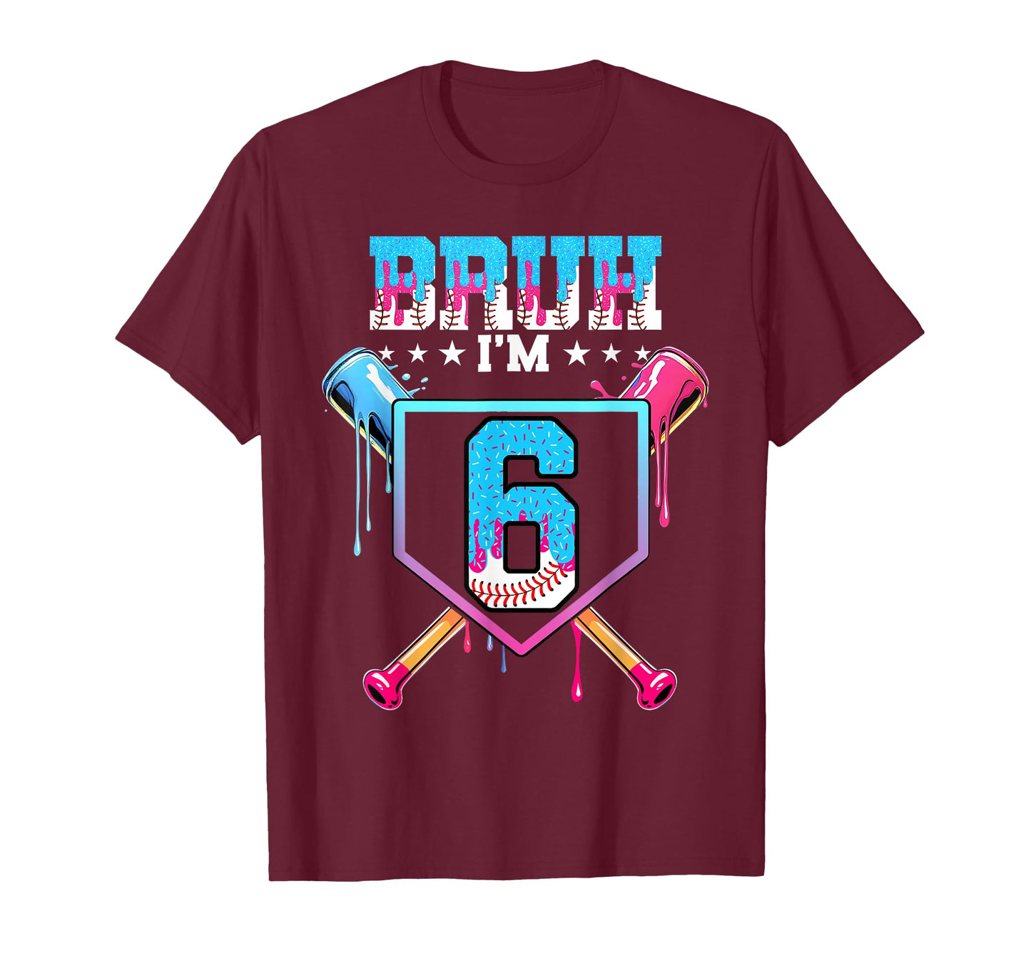 Bruh 6th Birthday Boy Baseball Ice Cream Drip 6 Year Old Boy T-Shirt