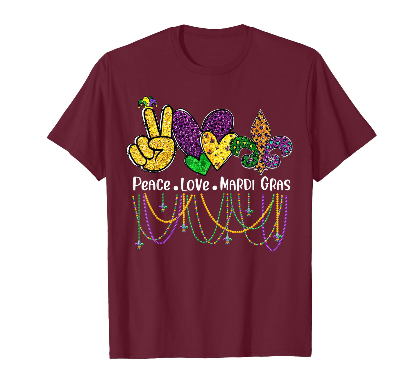 Peace Love Mardi Gras Beads for women Carnival Parade T-Shirt