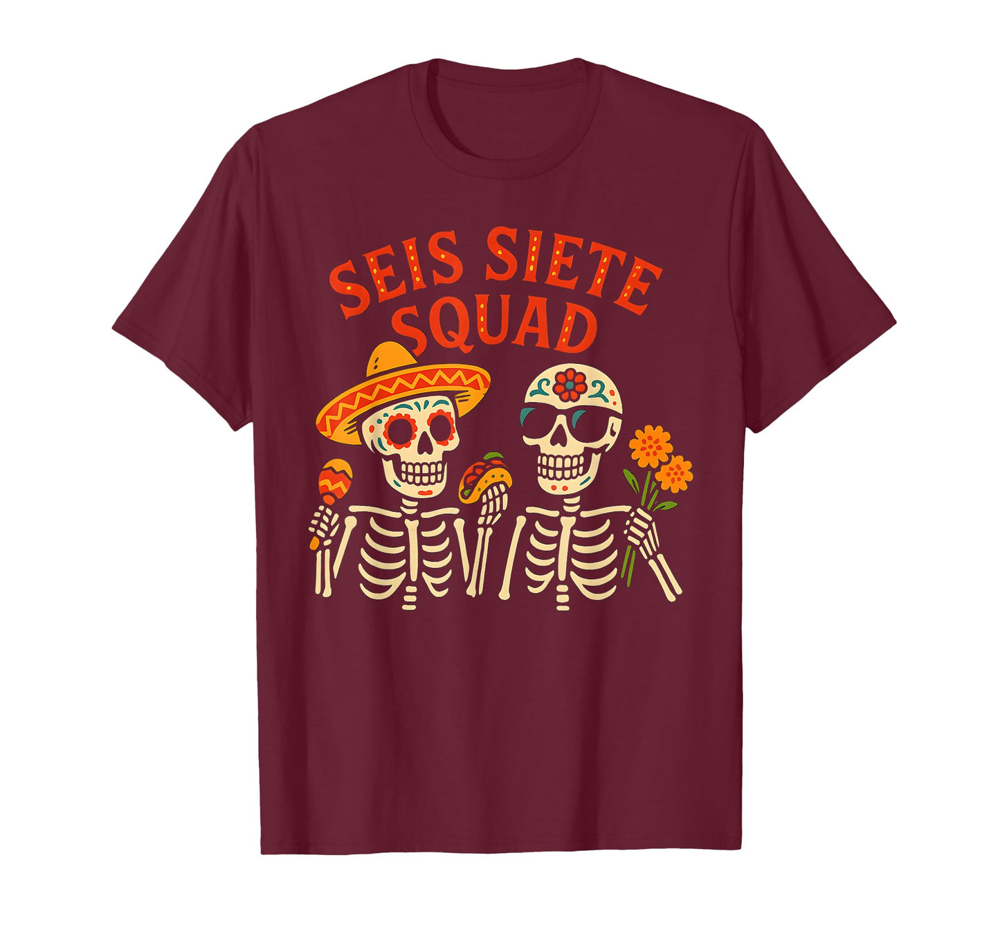 SEIS Siete Mexican Los Muertos Calaveras Sugar Skull 67 Boys T-Shirt