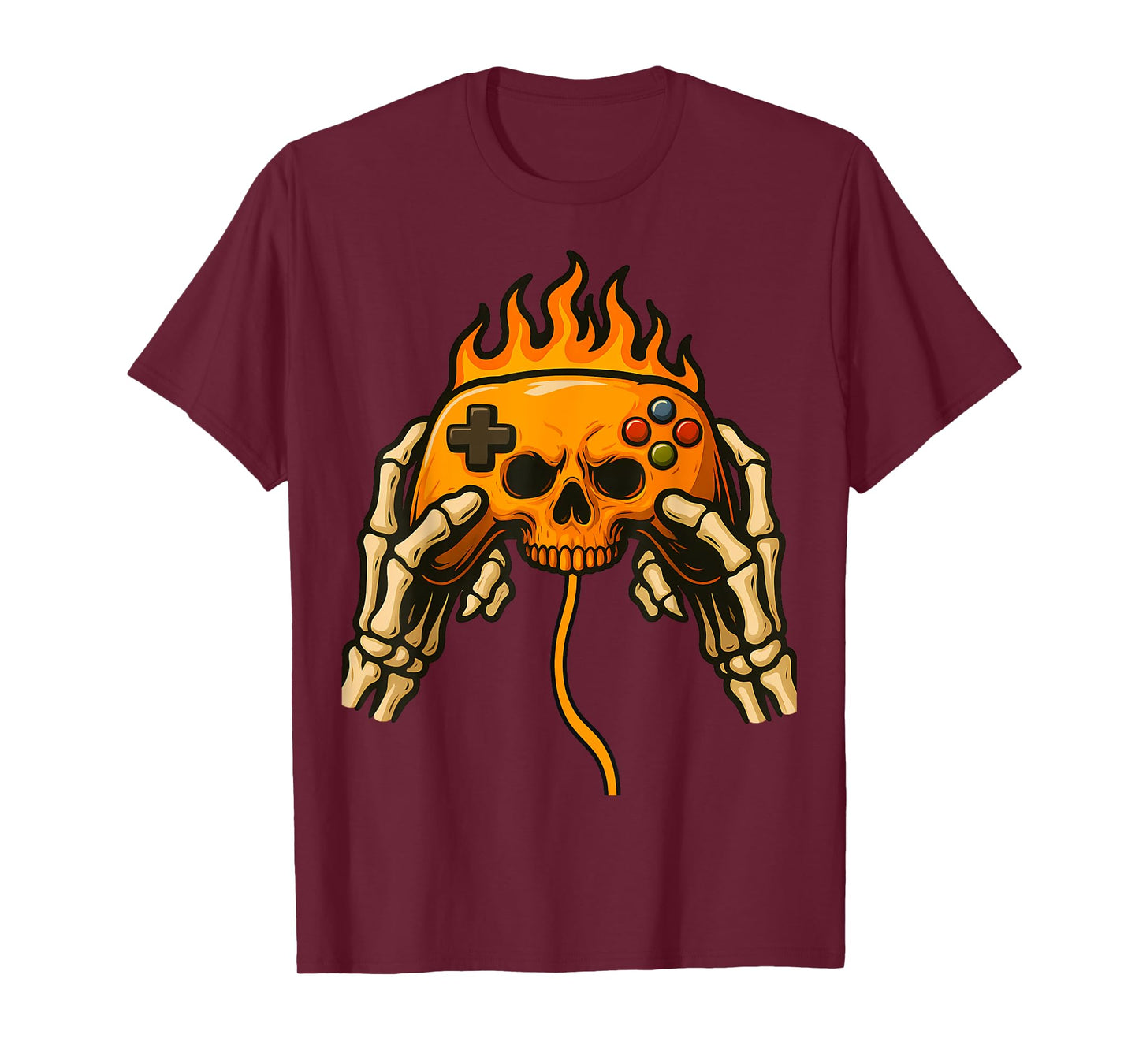 Flaming Skull with Hands Controller Halloween Gamer Gaming T-Shirt