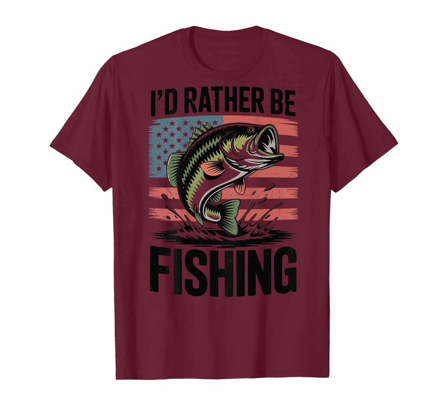 Id Rather Be Fishing-Shirt Funny Bass Fishing American Flag T-Shirt
