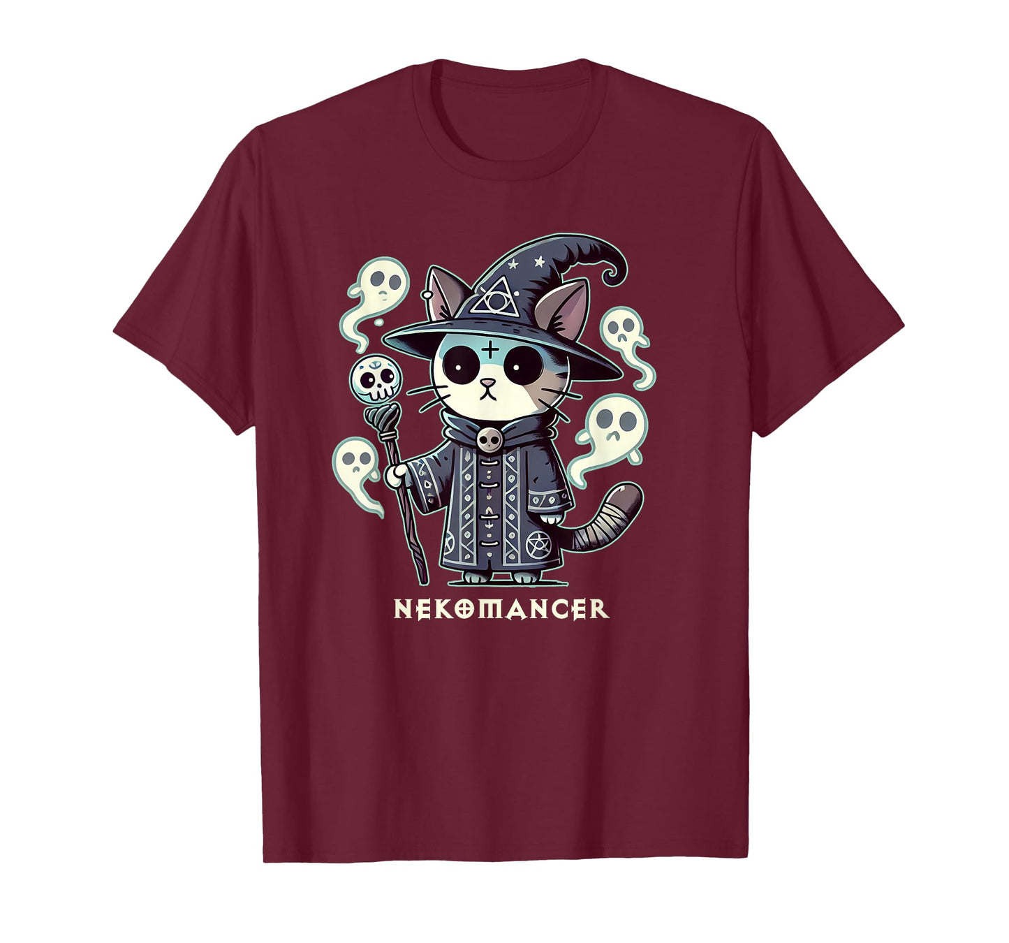 RPG Cat Nekomancer | Neko Cat ARPG Necromancer RPG Gamer LARP D20 T-Shirt - Black, Small, Short Sleeve, Unisex-Adults and Unisex-Kids