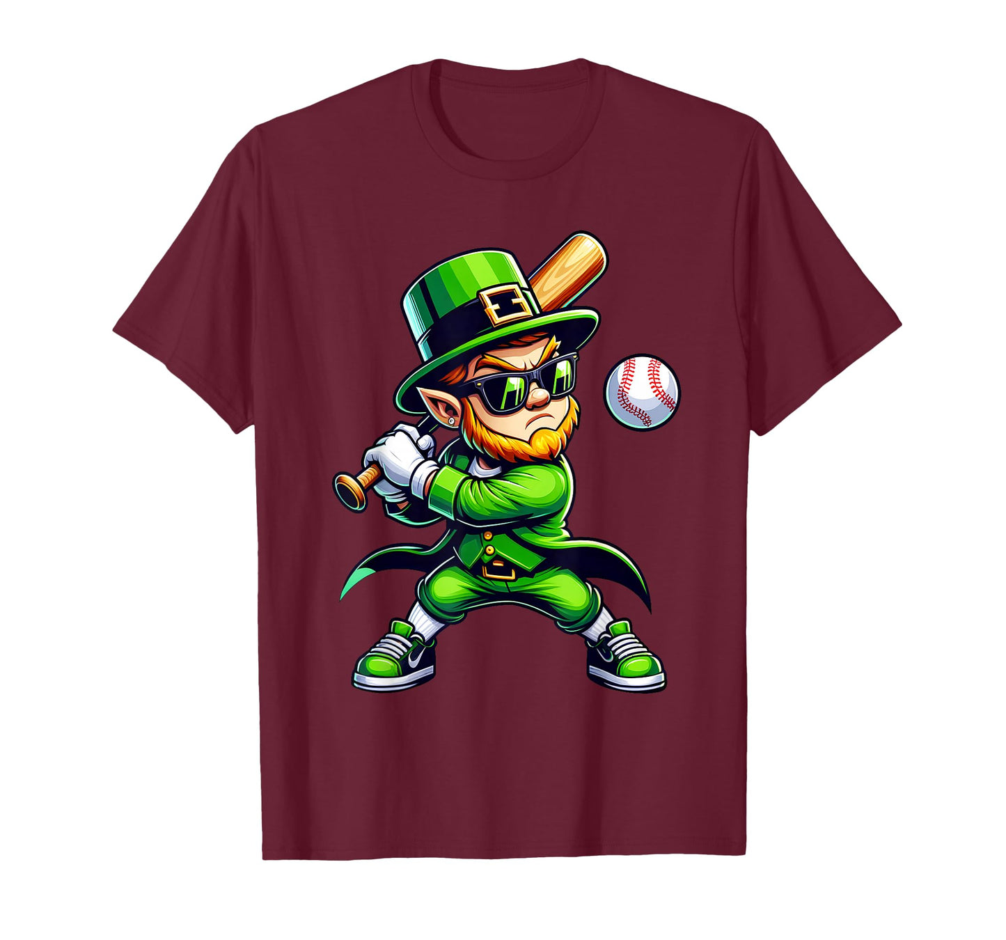 Leprechaun Playing Baseball St Patricks Day Sport Mens Boys T-Shirt